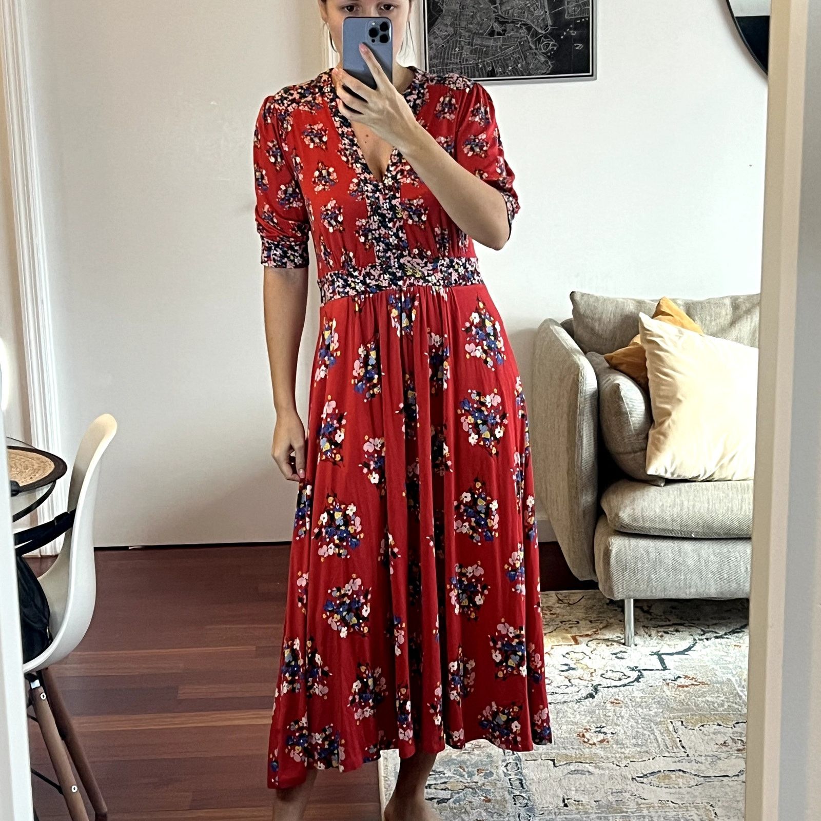 Boden Red Lily Hotched Jersey Midi Floral Dress size 8 -  greenwatershopping.com