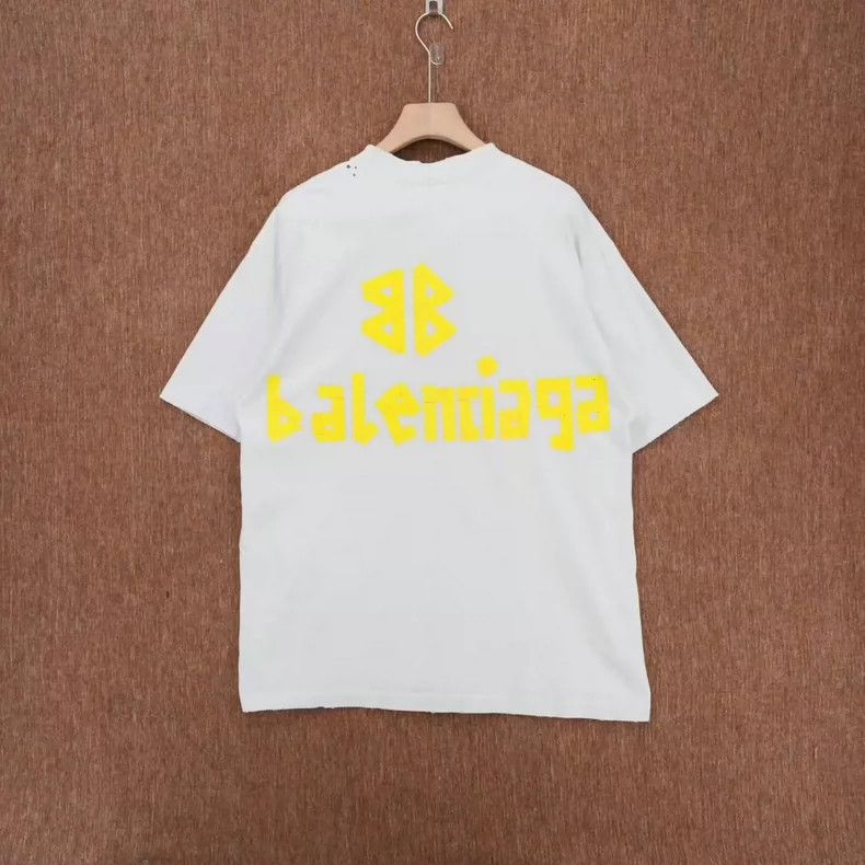 Balenciaga Balenciaga White Distressed Front Back Tape Logo Short Sle Size US S / EU 44-46 / 1 - 2 Thumbnail