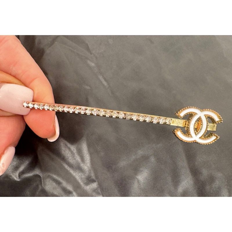 Chanel Chanel CC Enamel and Crystal White & Gold Tone Hair Pin Size ONE SIZE - 6 Thumbnail