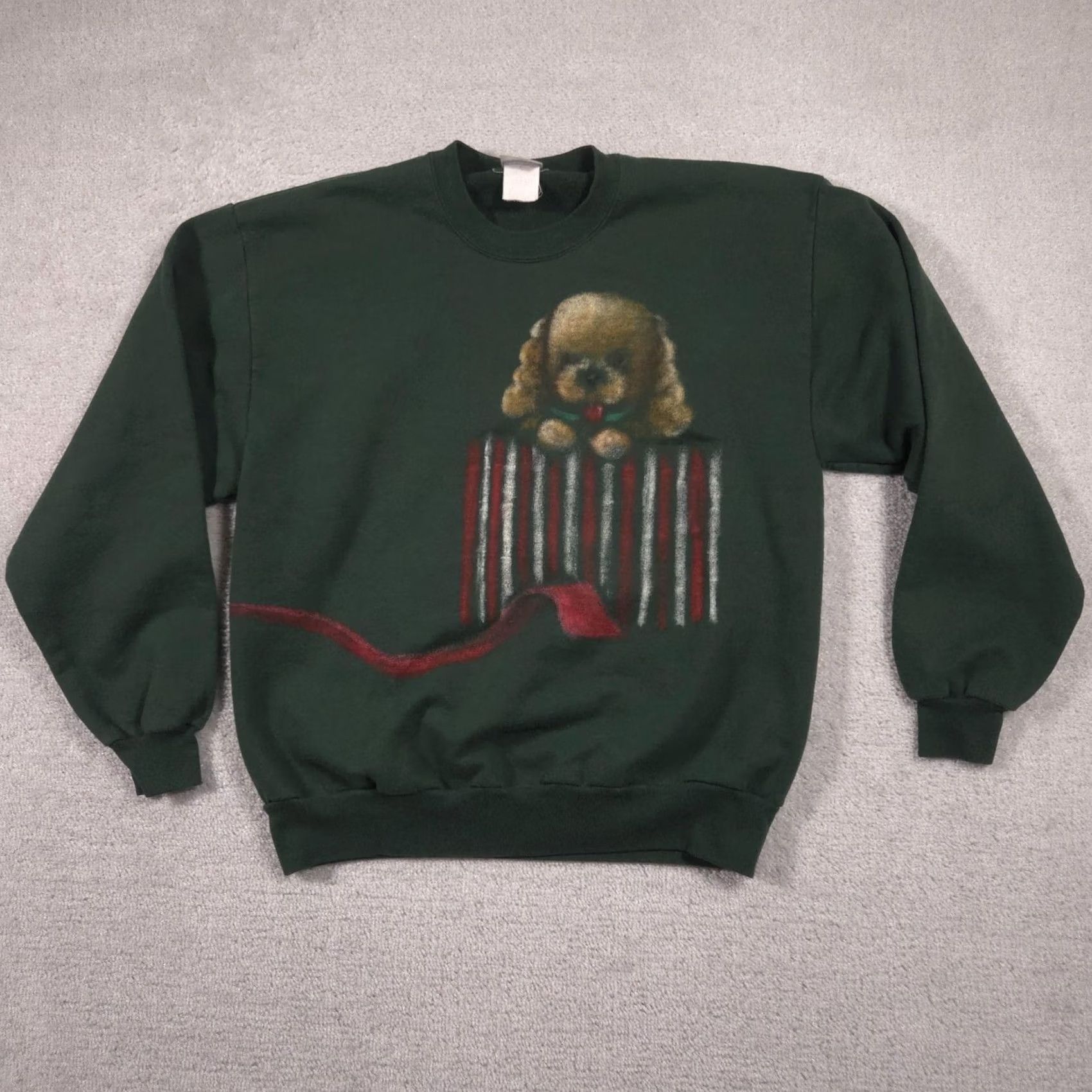 Jerzees VINTAGE Jerzees Sweatshirt Mens Large Green Dog Cat Christmas Gift Graphic 90s Size US L / EU 52-54 / 3 - 2 Thumbnail