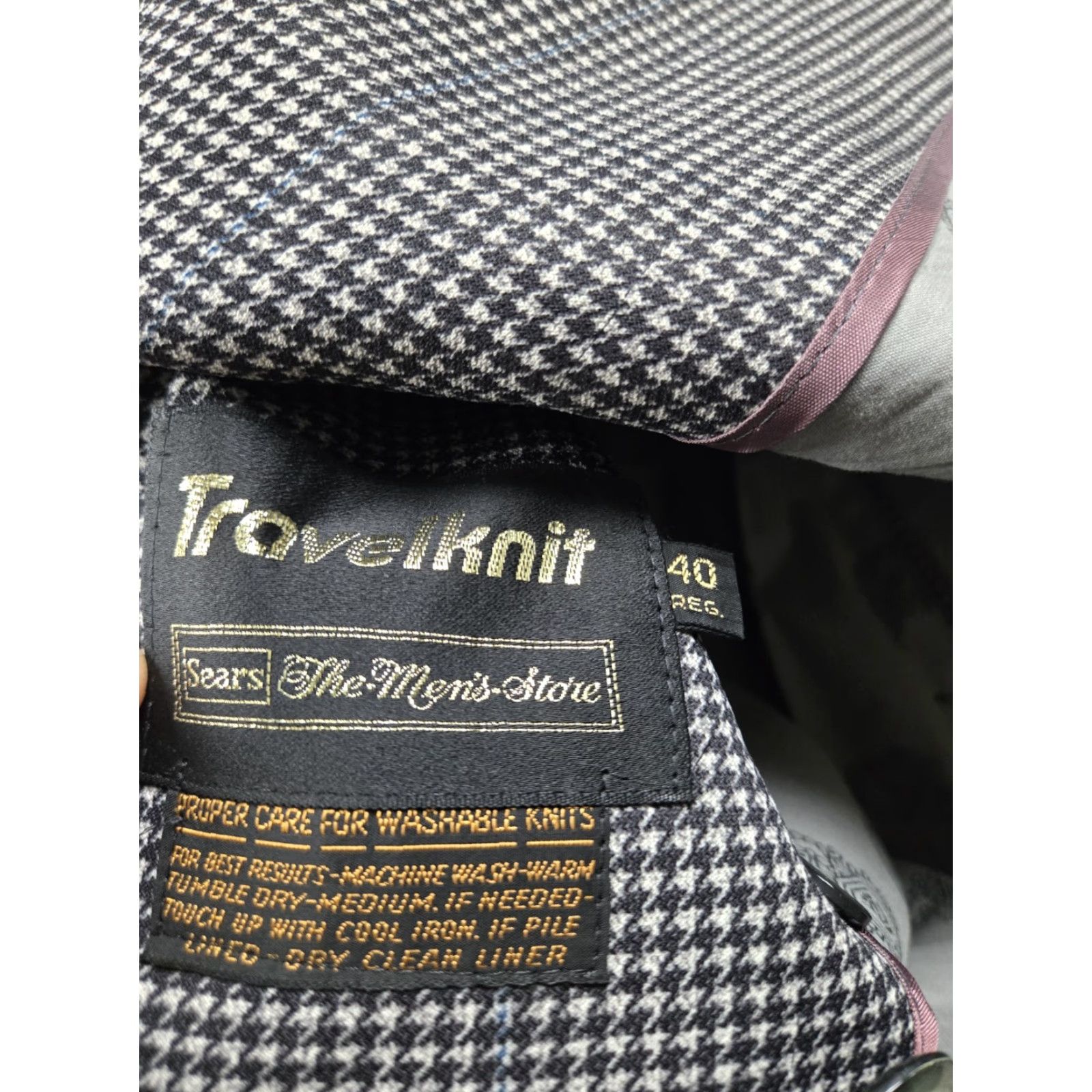 Sears Vintage Sears Travelknit Blazer Jacket 40R Gray Houndstooth Overcoat 70s Mens Size 40R - 3 Thumbnail