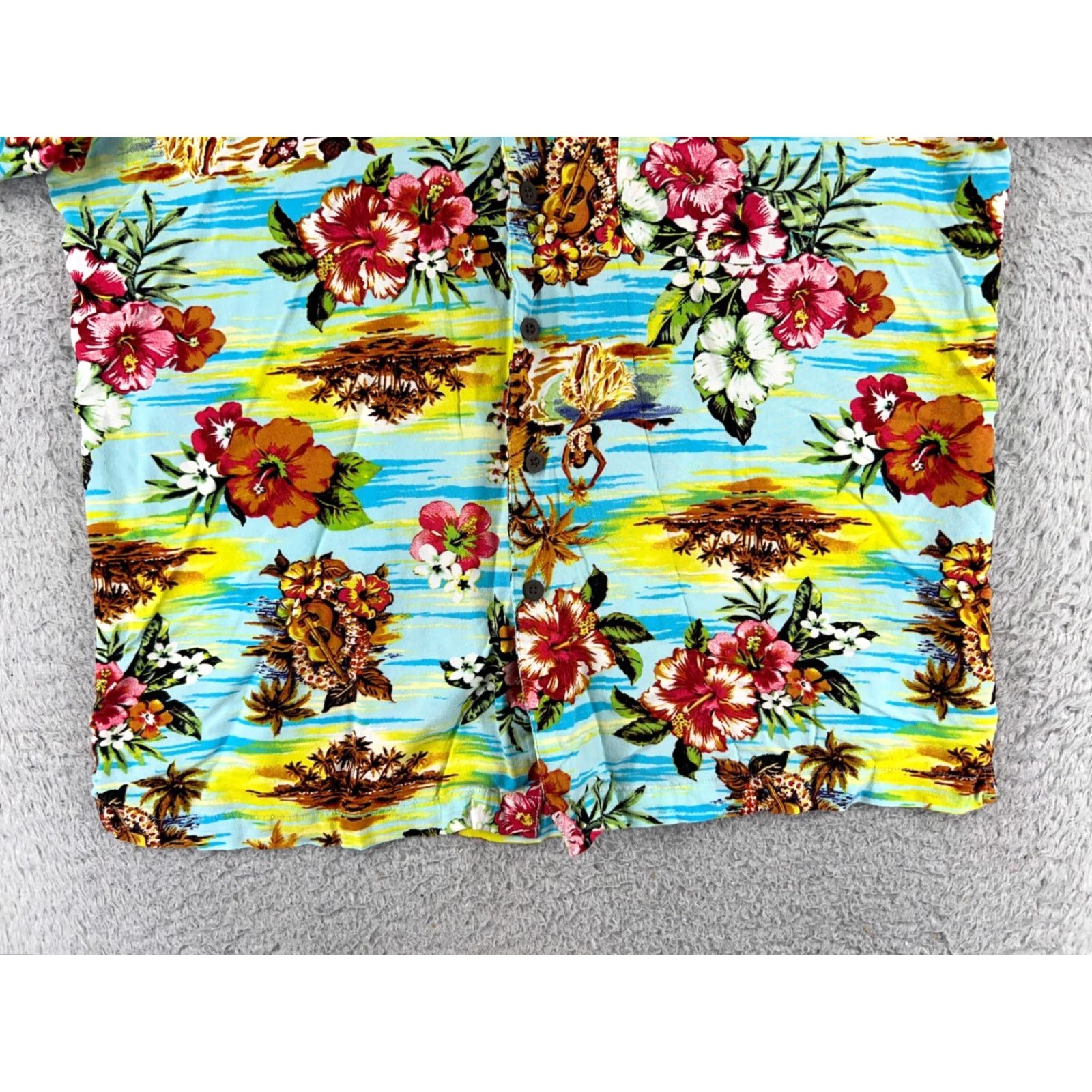 George VINTAGE George Shirt Adult Large Yellow Blue Floral Hula Island Print Button-Down Short Sleeve Rayon Hawaiian Men’s Shirt Size US L / EU 52-54 / 3 - 5 Thumbnail