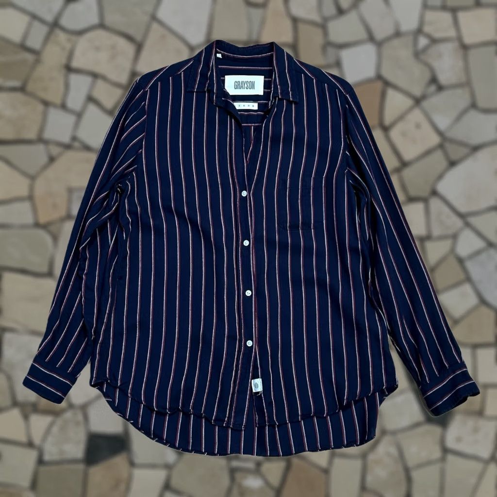Vintage Grayson Button-Up Shirt Striped Long Sleeve Women’s S Blue Knit 100% Cotton Relaxed Casual Workwear Urban Fashion Modern 02 Small Size S / US 4 / IT 40 - 1 Thumbnail