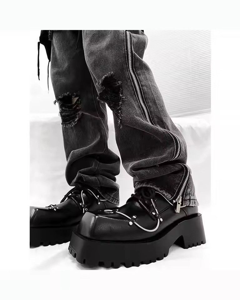 Genuine Leather Square Streetwear Real Leather Platform British Boots Shoes Size US 10.5 / EU 43-44 - 5 Thumbnail