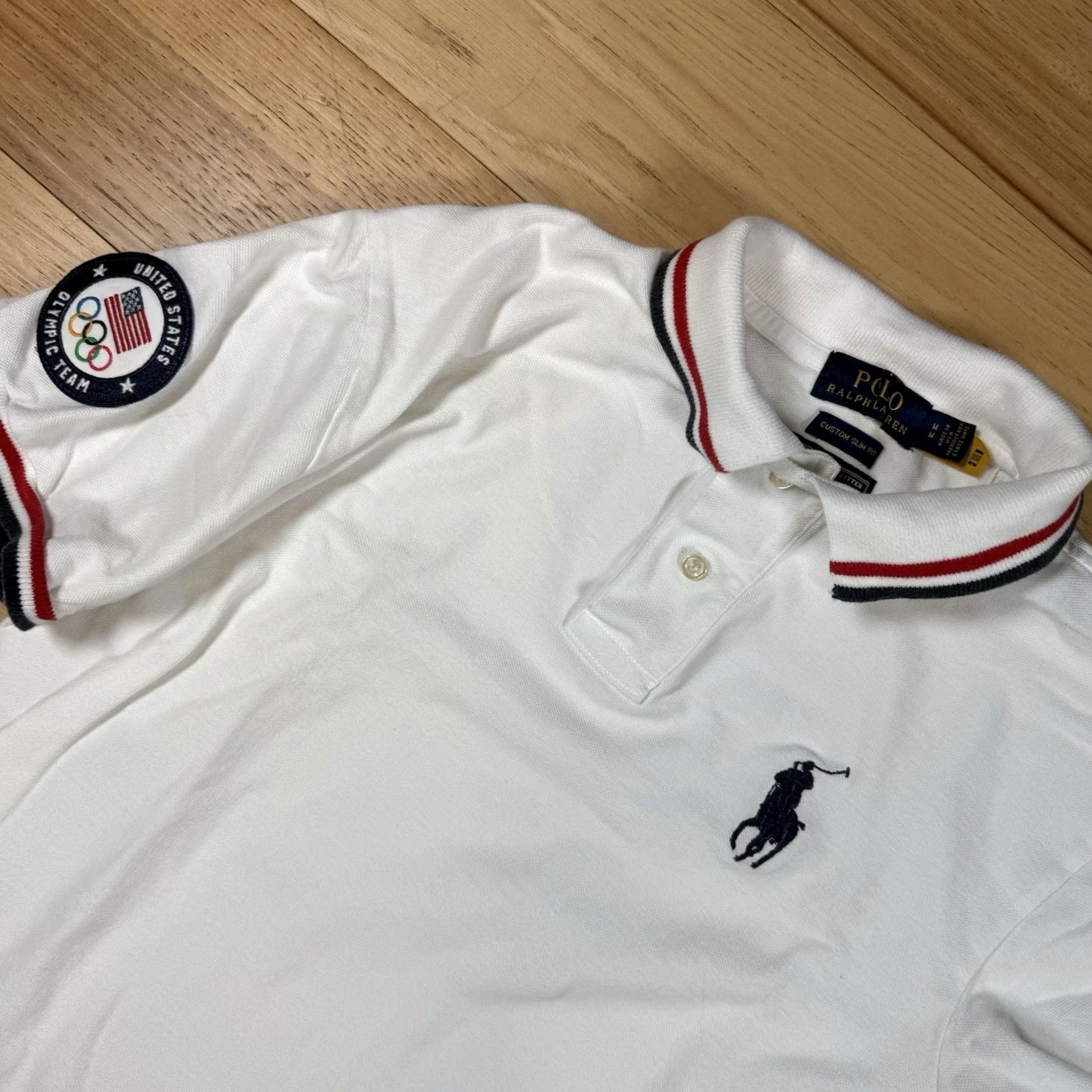 Ralph Lauren VINTAGE Polo Ralph Lauren Shirt Mens Medium Slim White Blue Red Tipped Olympic Team 2020 Mens Size US M / EU 48-50 / 2 - 2 Thumbnail