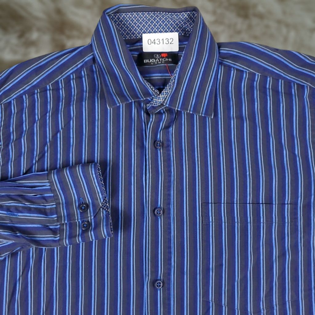 BUGATCHI Bugatchi Shirt Mens Large Blue Striped Button-Up Long Sleeve Size US L / EU 52-54 / 3 - 1 Thumbnail