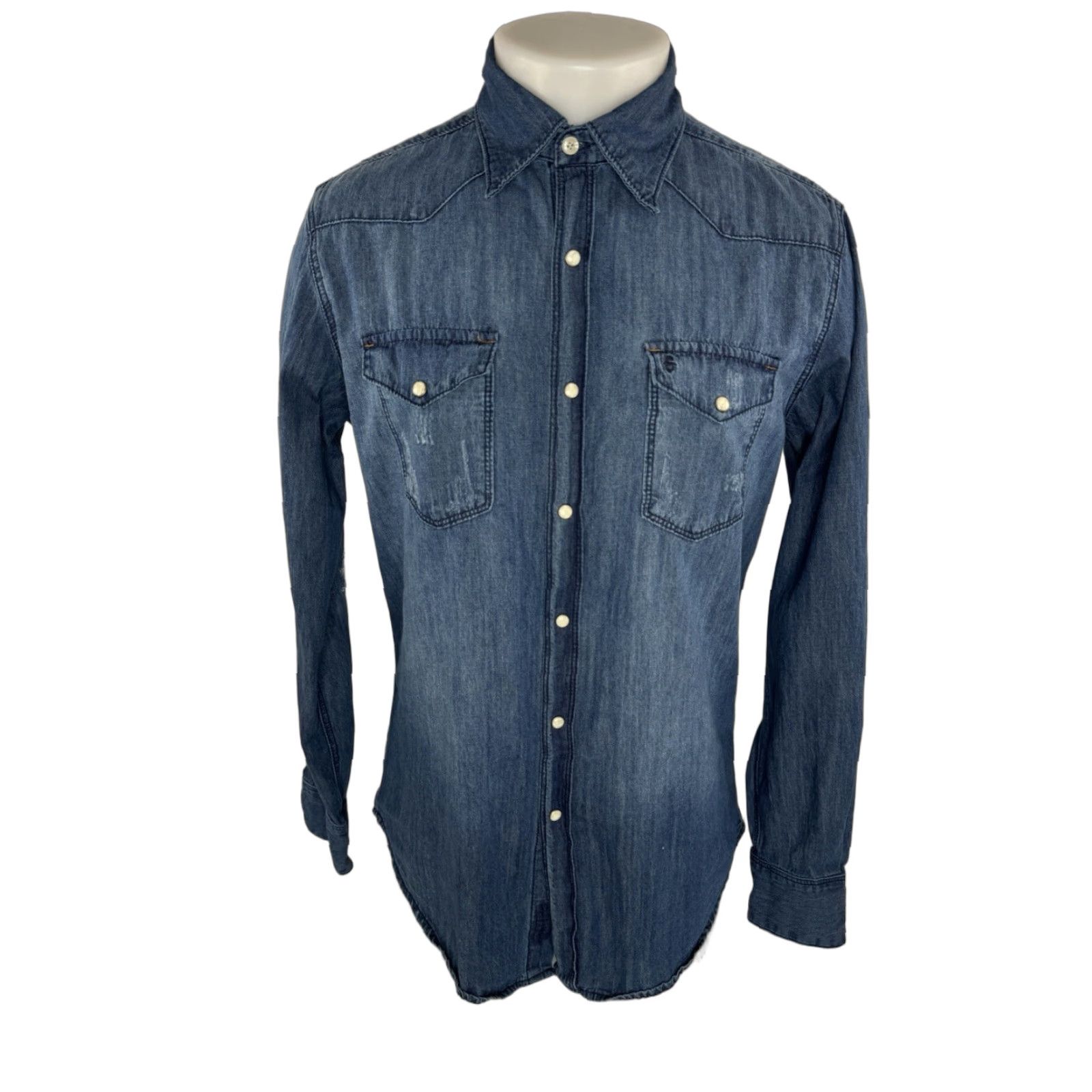 Stetson Stetson Shirt Western Mens M Blue Denim Pearl Snap Button-Up Long Sleeve M2 Size US M / EU 48-50 / 2 - 1 Thumbnail