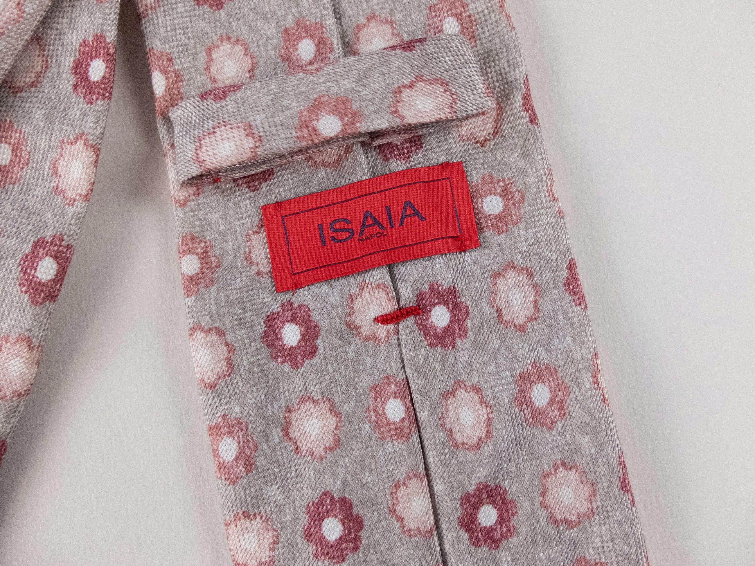 Isaia ISAIA Napoli hand made gray pink floral linen silk blend tie Size ONE SIZE - 3 Thumbnail