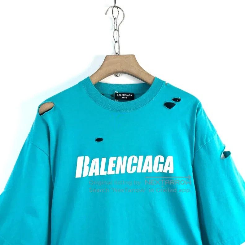 Balenciaga Balenciaga Blue Washed Hole T-Shirt Size US XS / EU 42 / 0 - 3 Thumbnail