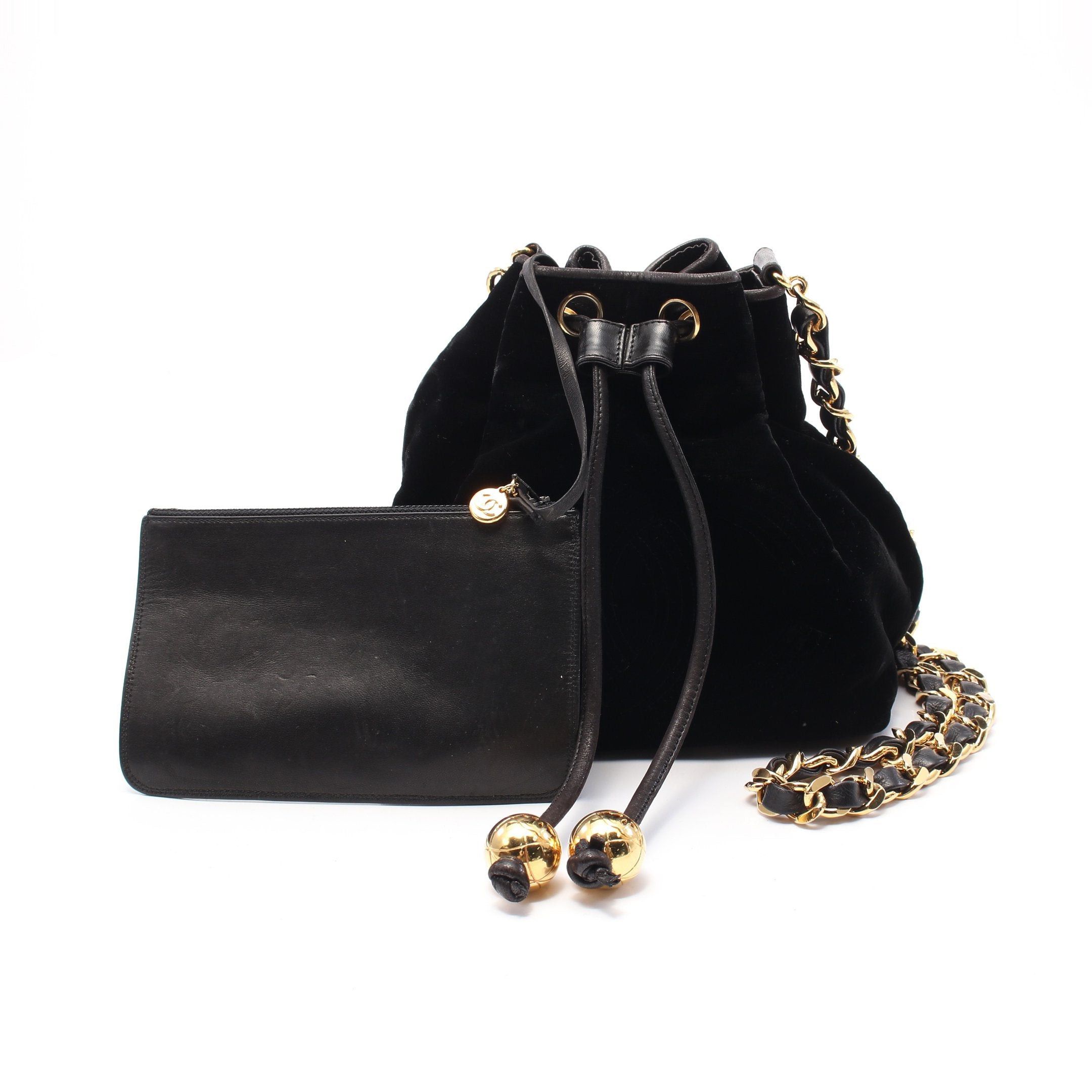 Chanel Chanel Coco Mark Purse Chain Shoulder Bag Velor Leather Black Gold Hardware With Pouch Size ONE SIZE - 1 Thumbnail