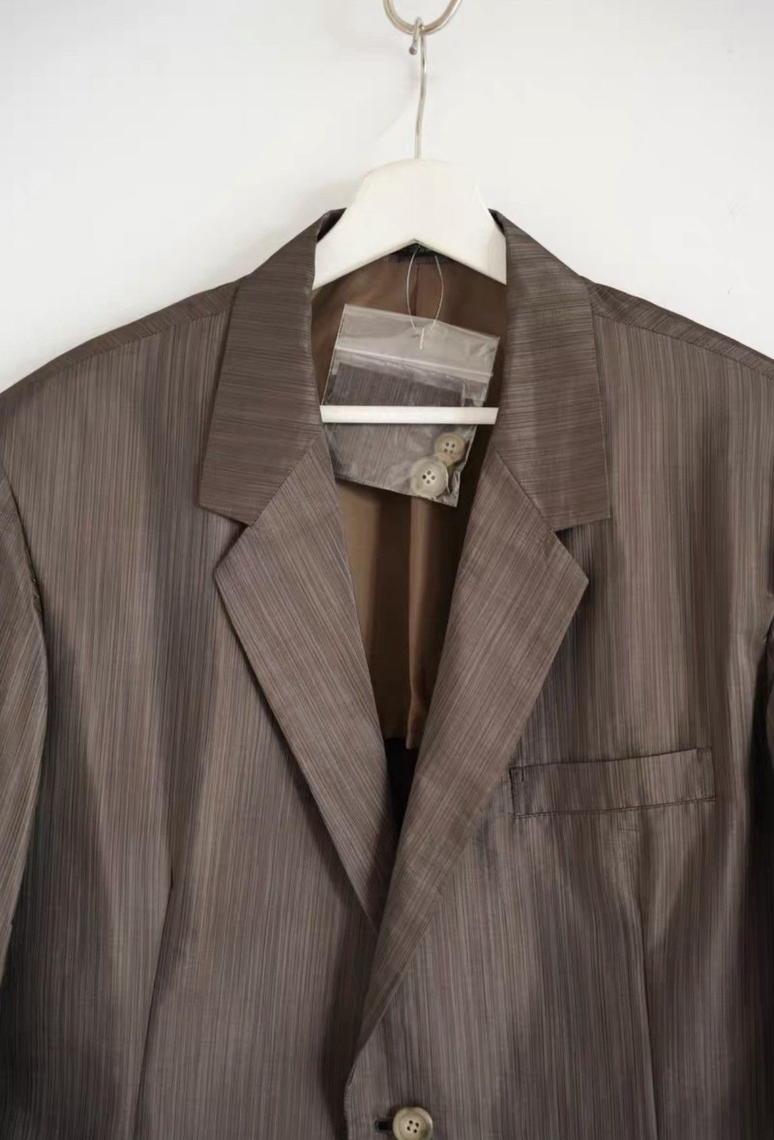 Yohji Yamamoto Yohji Yamamoto 92ss Brown Striped Paper-like Blazer K4 Size US S / EU 44-46 / 1 - 3 Thumbnail