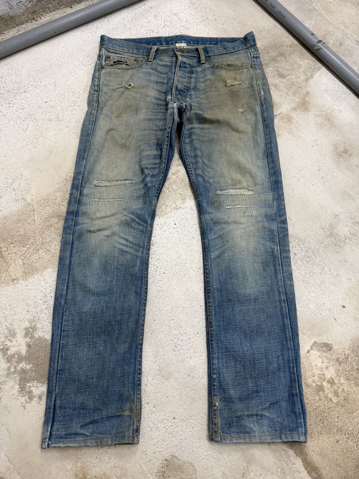 NSF NSF Muddy Distressed Slim Fit Buttonfly Denim Pants Size US 31 - 1 Thumbnail