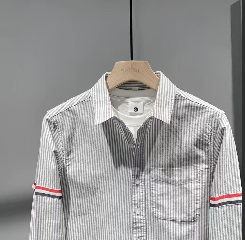 Vintage Gray & White Stripe Shirt with RWB Armband Size US M / EU 48-50 / 2 - 2 Thumbnail