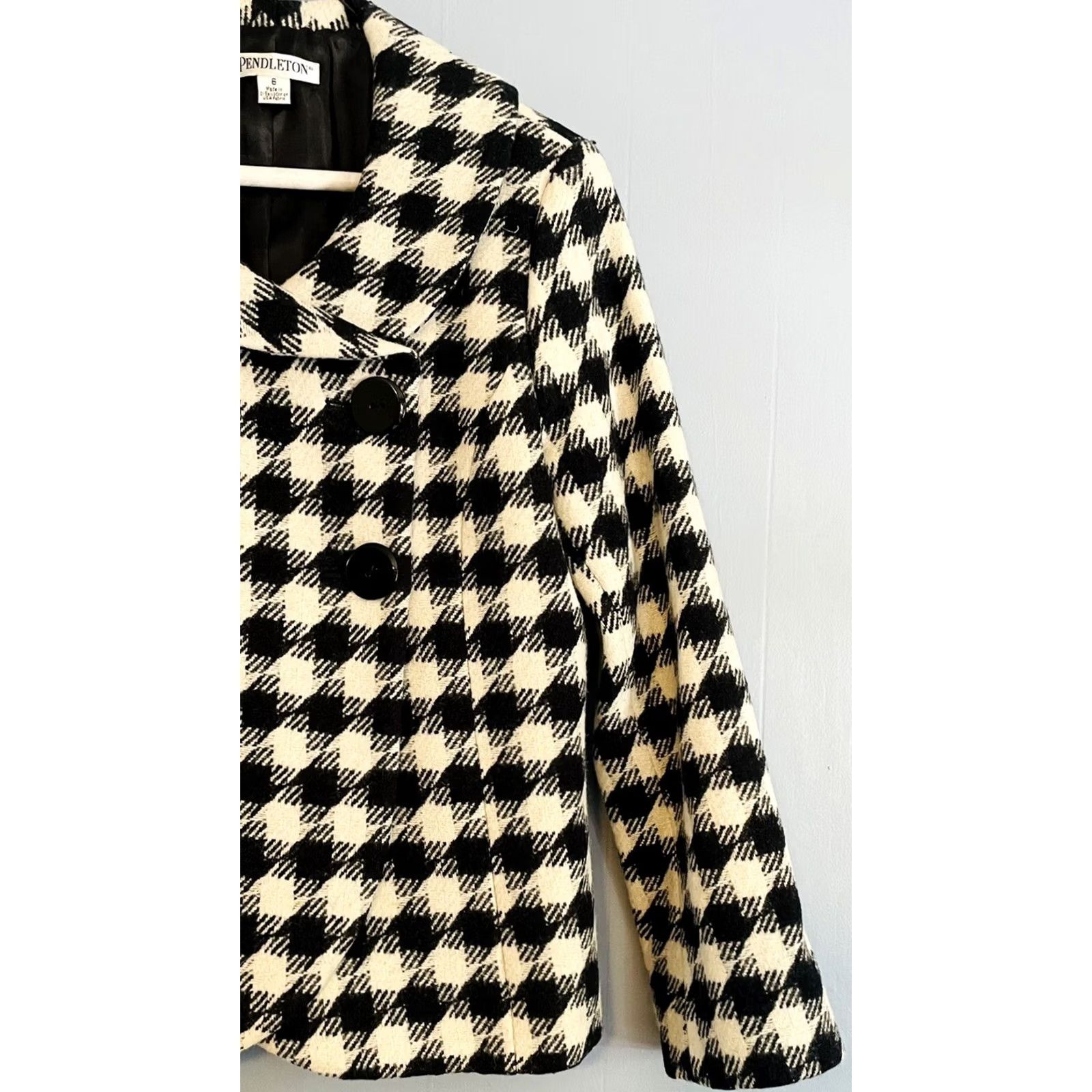 Pendleton Pendleton Houndstooth Jacket Wool Black & White Women’s Size 6 Medium Button Mid Length Multicolor Pattern Argyle/Diamond Wool Blend Lining Size M / US 6-8 / IT 42-44 - 3 Thumbnail
