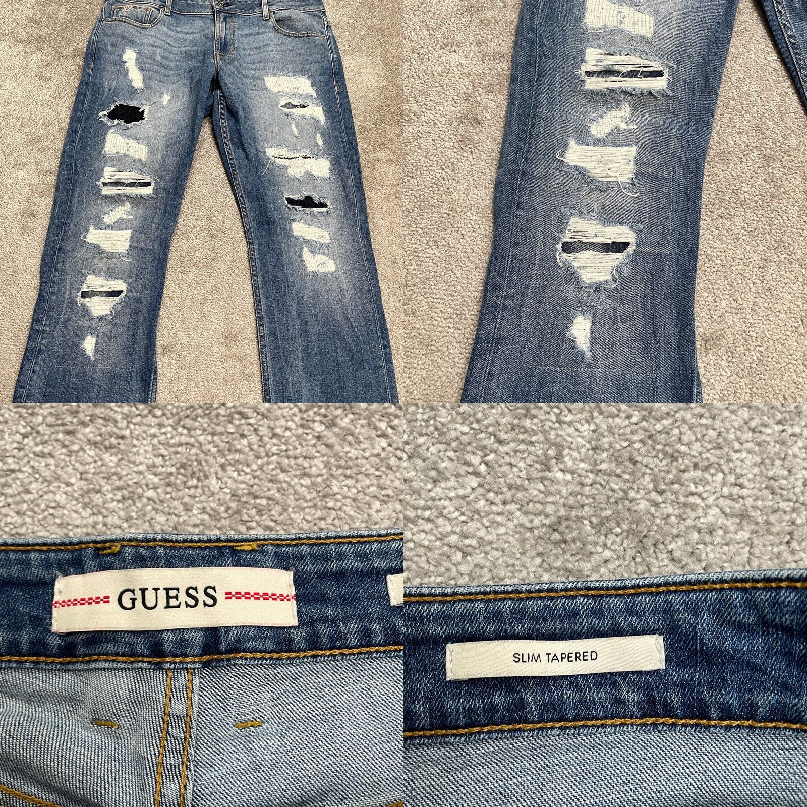 Guess GUESS Jeans Slim 5-Pocket Denim Tapered Distressed Blue Medium Wash Mens 38 Regular Size Size US 38 / EU 54 - 8 Thumbnail