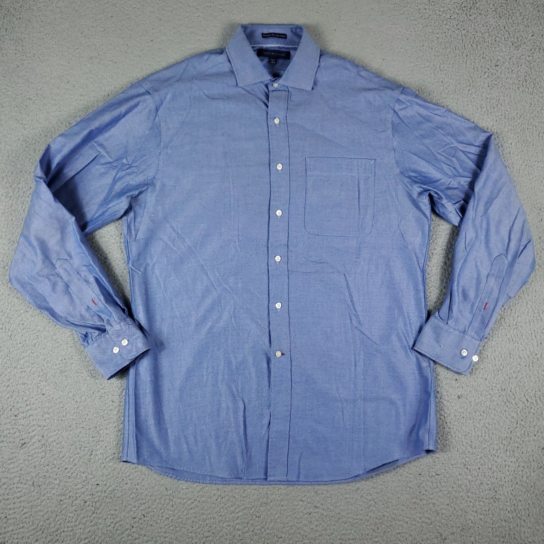 Tommy Hilfiger Tommy Hilfiger Dress Shirt Mens 15.5 Blue Solid Long Sleeve Button Up Size 40R - 2 Thumbnail