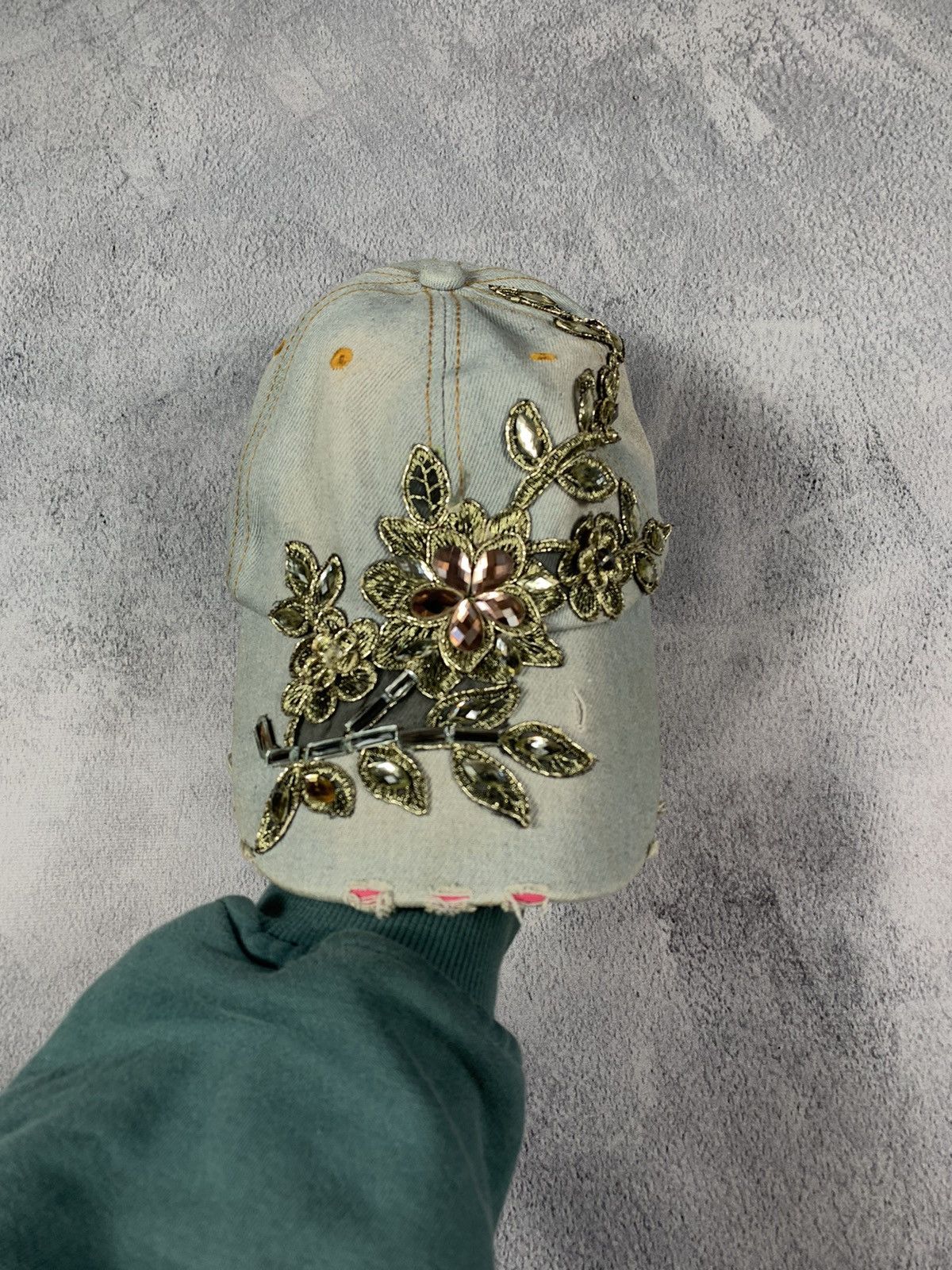 Other Vintage Y2K Rhinestones faded japan distressed jeans cap Size ONE SIZE - 1 Thumbnail