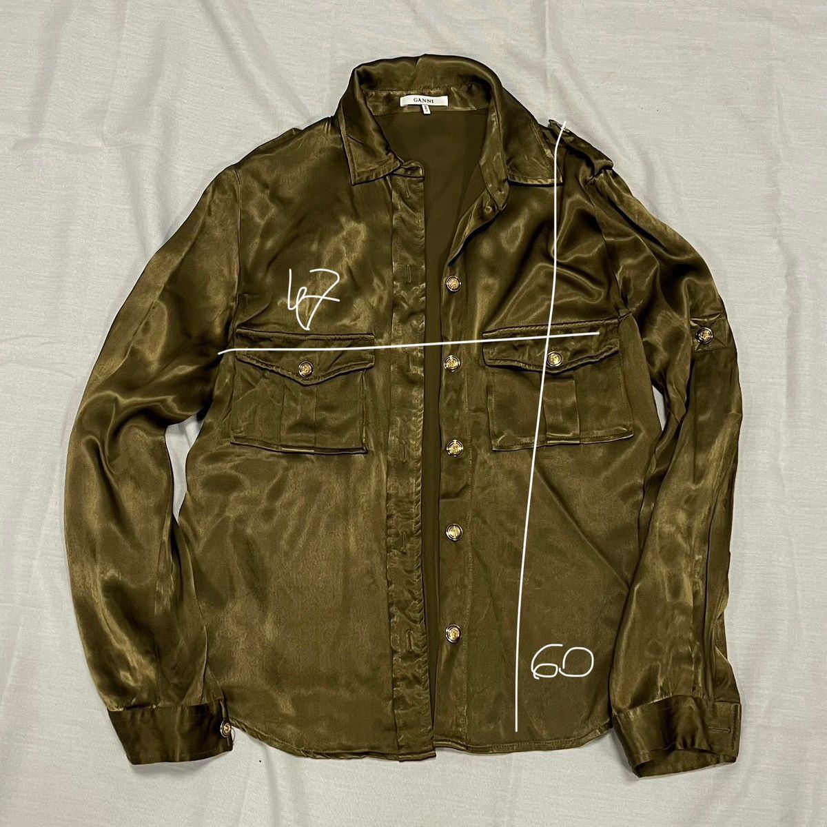 Ganni Khaki green Ganni satin button-up shirt Size M / US 6-8 / IT 42-44 - 12 Thumbnail