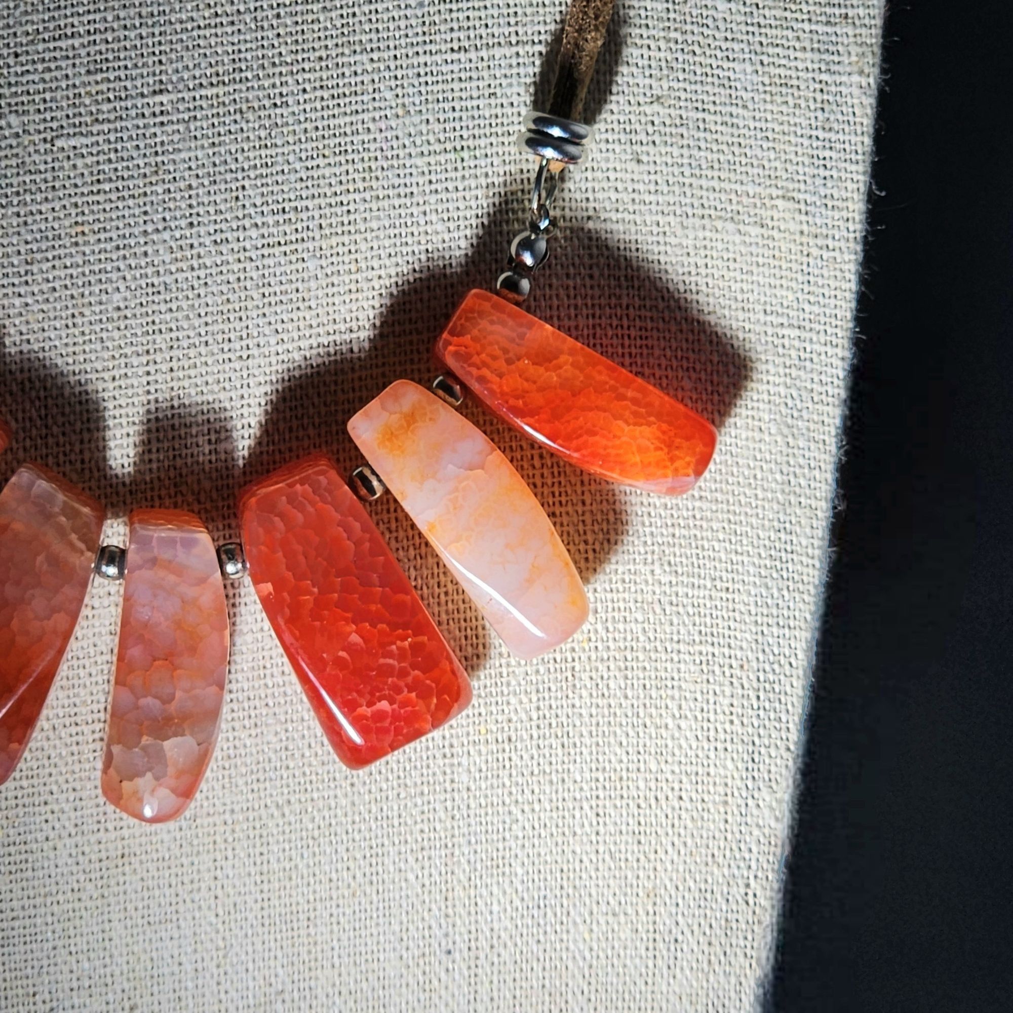 Other Boho Agate Carnelian Statement Necklace Leather Pink Orange Size ONE SIZE - 5 Thumbnail
