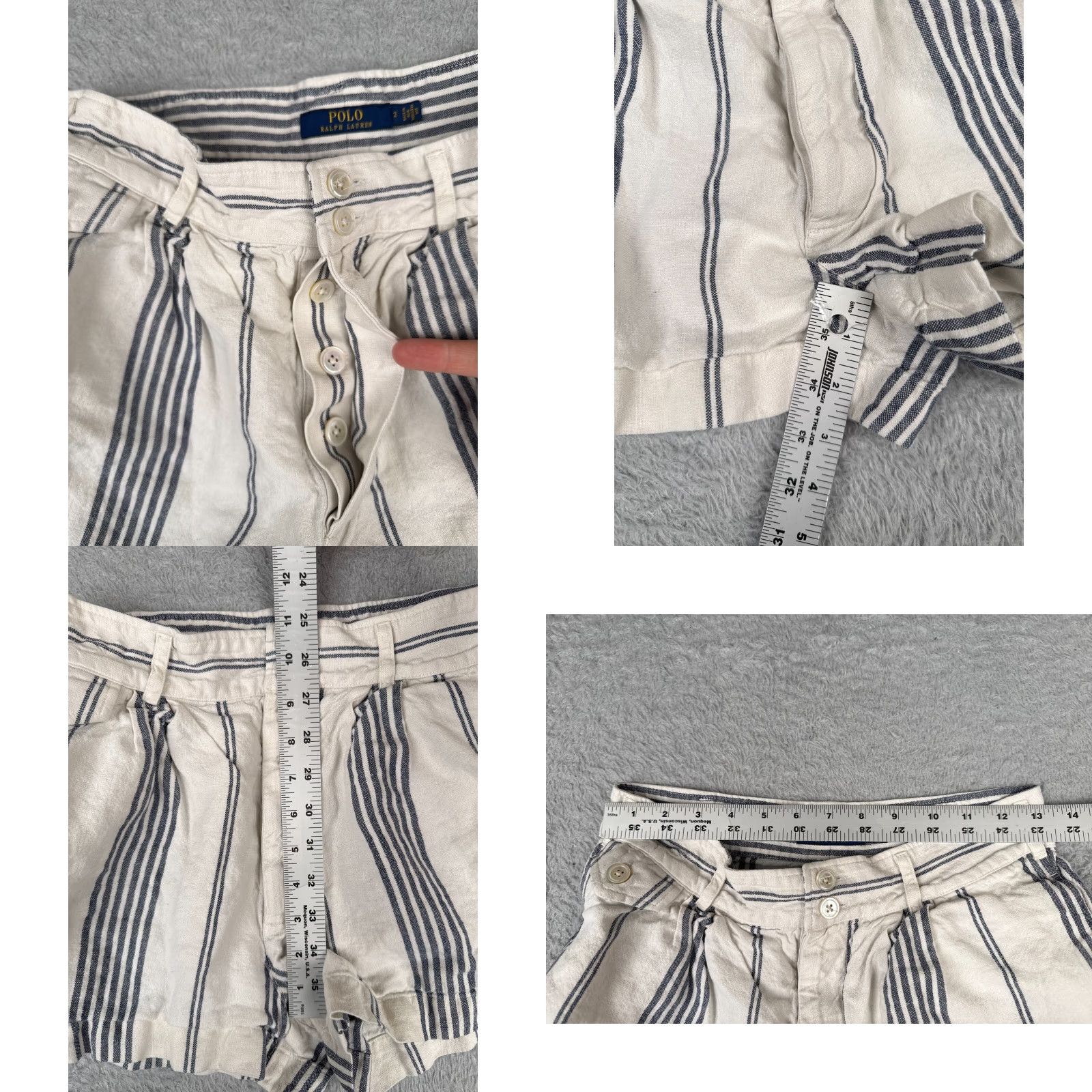 Polo Ralph Lauren Polo Ralph Lauren Womens Chino Shorts Size 2 White Blue Stripe 100% Linen Elastic Waist Cargo Pocket Size 26" / US 2 / IT 38 - 8 Thumbnail