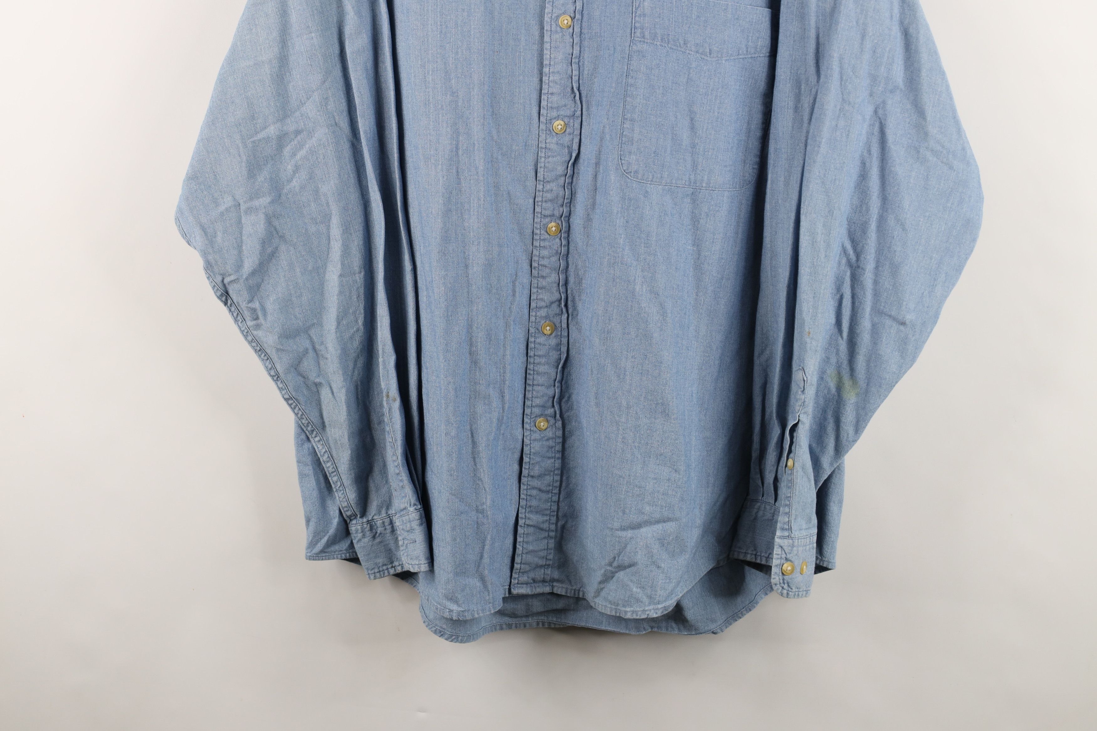 Eddie Bauer Vintage 90s Eddie Bauer Chambray Band Collar Button Shirt Size US XL / EU 56 / 4 - 3 Thumbnail