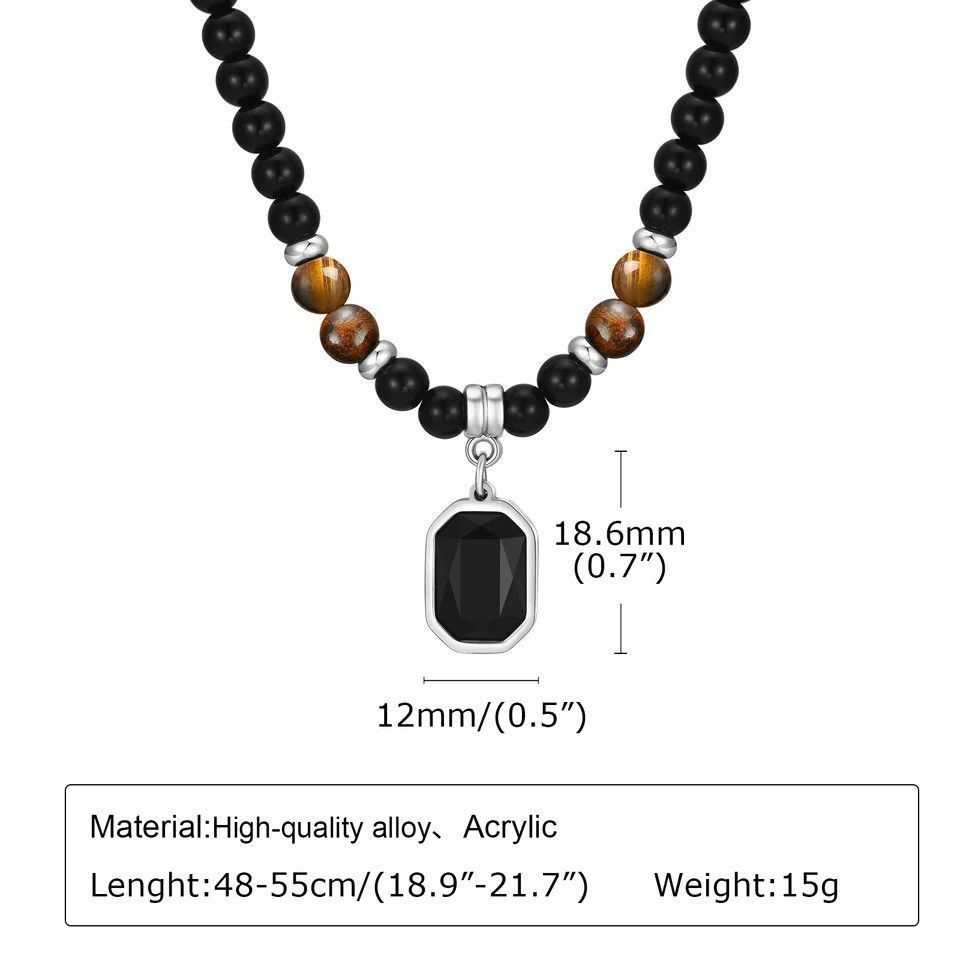 Jewelry × Vintage Mens Geometric Charm Necklaces, Black Beaded Tier Eye Stone Size ONE SIZE - 6 Thumbnail