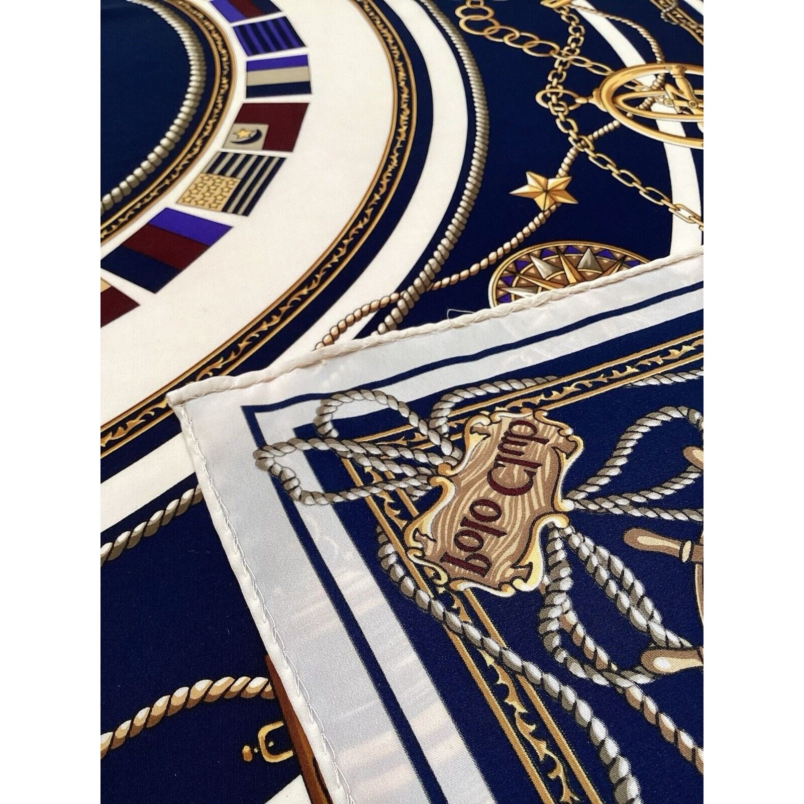 Other POLO CLUB Blue Navy Nautical Print Silk Scarf 35"- 34’’ E C Size ONE SIZE - 6 Thumbnail