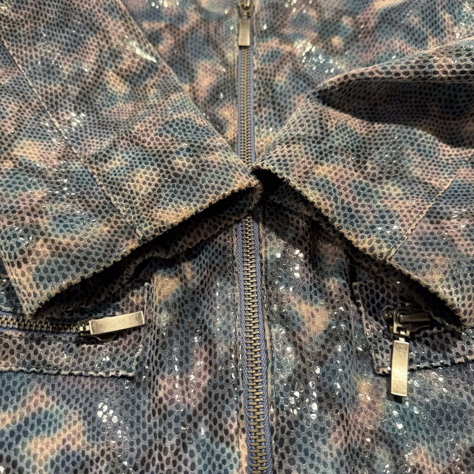 Chicos Chicos Metallic Leather Snake Print Moto Jacket Y2K 0 S 4 Size S / US 4 / IT 40 - 6 Thumbnail