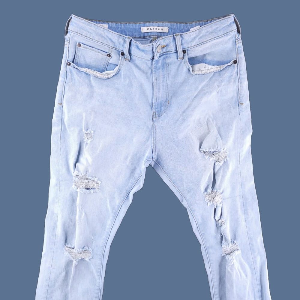 Pacsun Pacsun Jeans Mens 32x29 Slim Skinny Light Wash Blue Distressed Ripped Size US 32 / EU 48 - 1 Thumbnail
