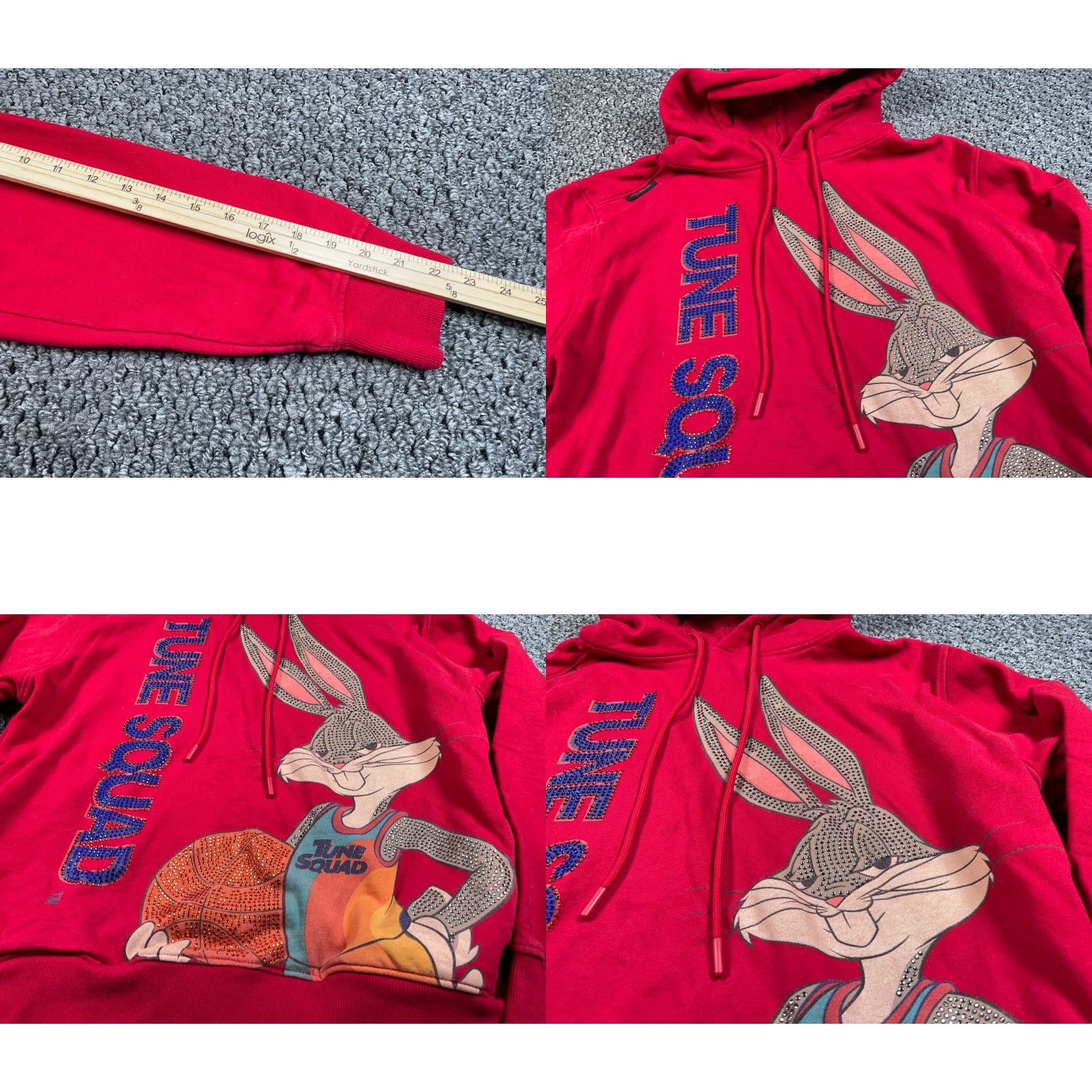 Vintage De Kryptic Space Jam Bugs Bunny Hoodie Adult Large Red Rhinestone Graphic Sweatshirt Mens Size US L / EU 52-54 / 3 - 8 Thumbnail