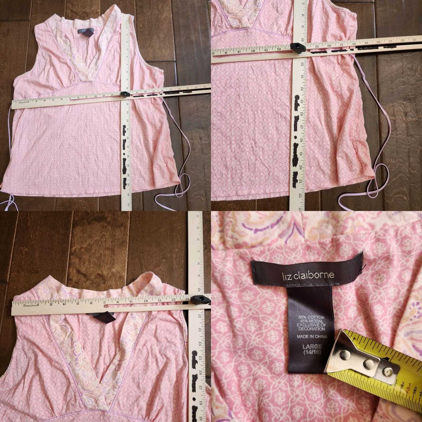 Liz Claiborne Liz Claiborne Blouse Top V-Neck Sleeveless Pink L 14 Teens Regular Shirt Womens Size XL / US 12-14 / IT 48-50 - 8 Thumbnail