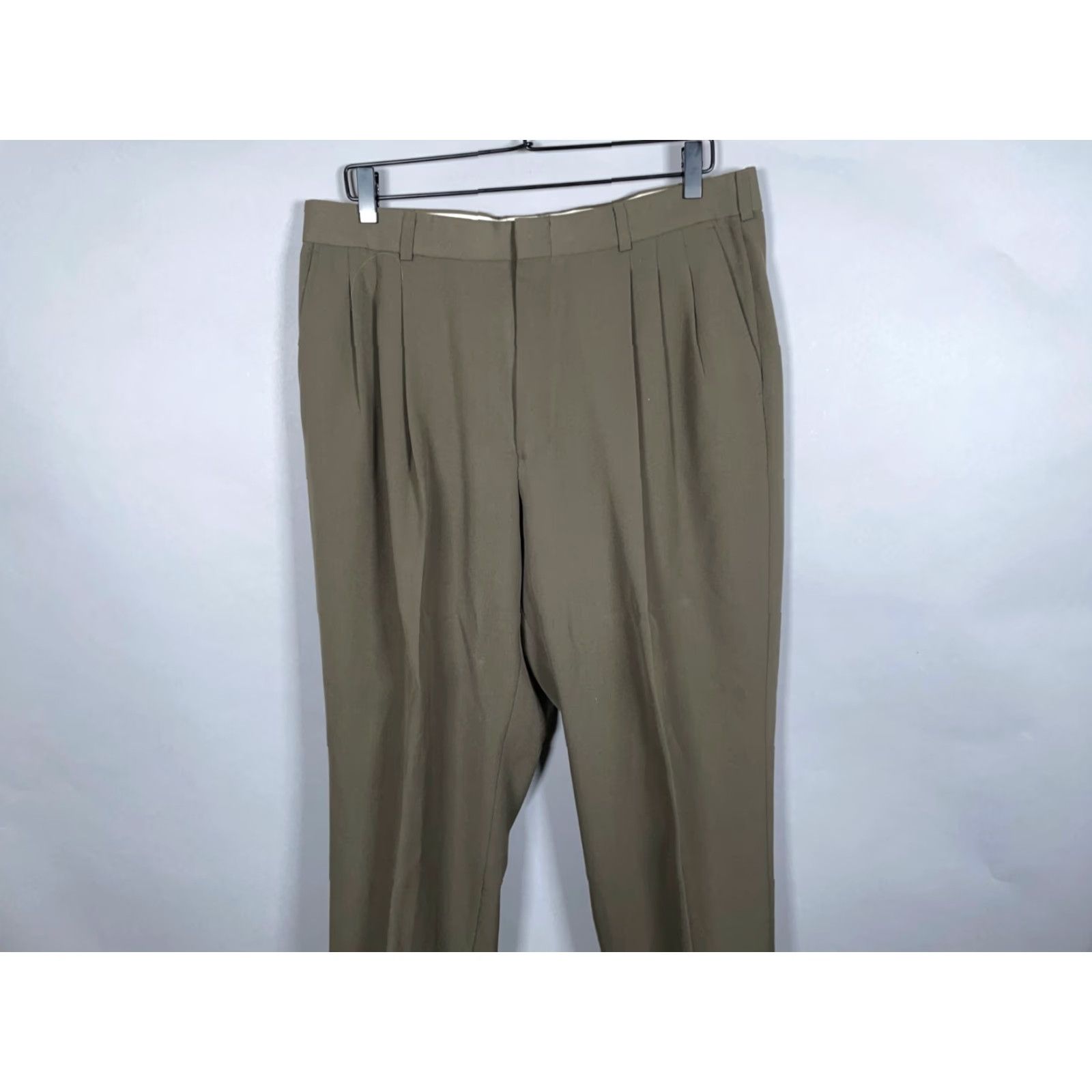 Vintage VTG Worsted Wool Blend Pleated Trousers Men's 35 x 27 Green Cuffed Dress Pants Size US 35 - 3 Thumbnail