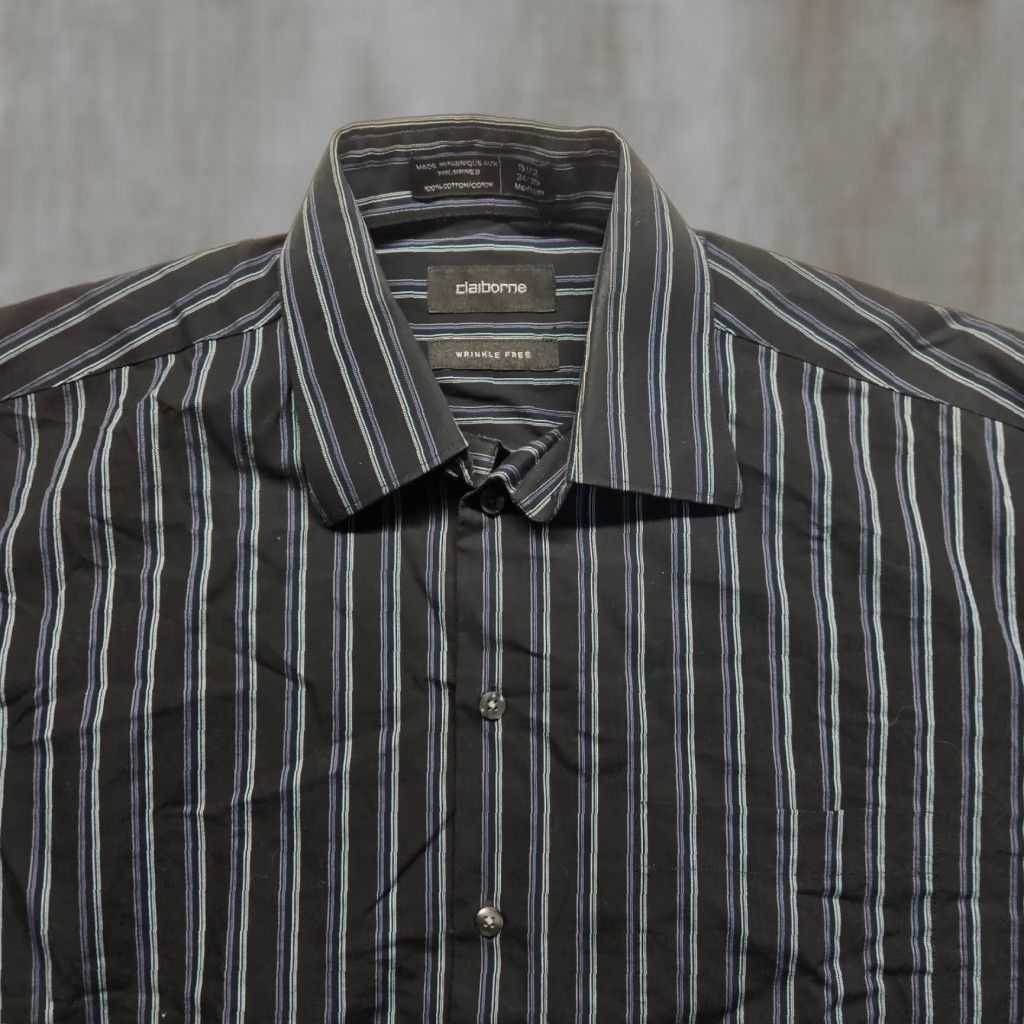 Liz Claiborne Claiborne Shirt Striped Button-Up Long Sleeve Men 15.5 32/33 Black Cotton Casual Size US L / EU 52-54 / 3 - 1 Thumbnail