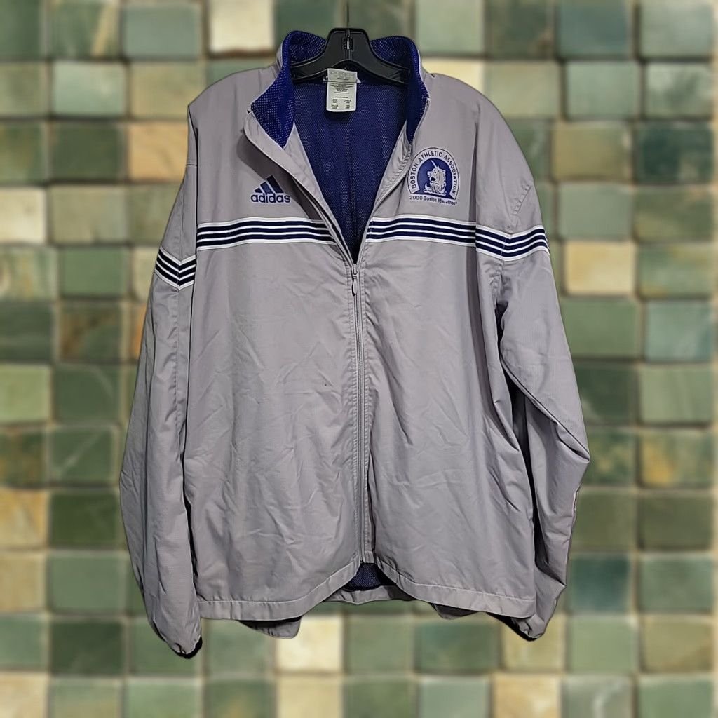 Adidas VINTAGE adidas Windbreaker Jacket Mens 2XL Running Gray Nike Style Boston Marathon 2000 Size US XXL / EU 58 / 5 - 1 Thumbnail