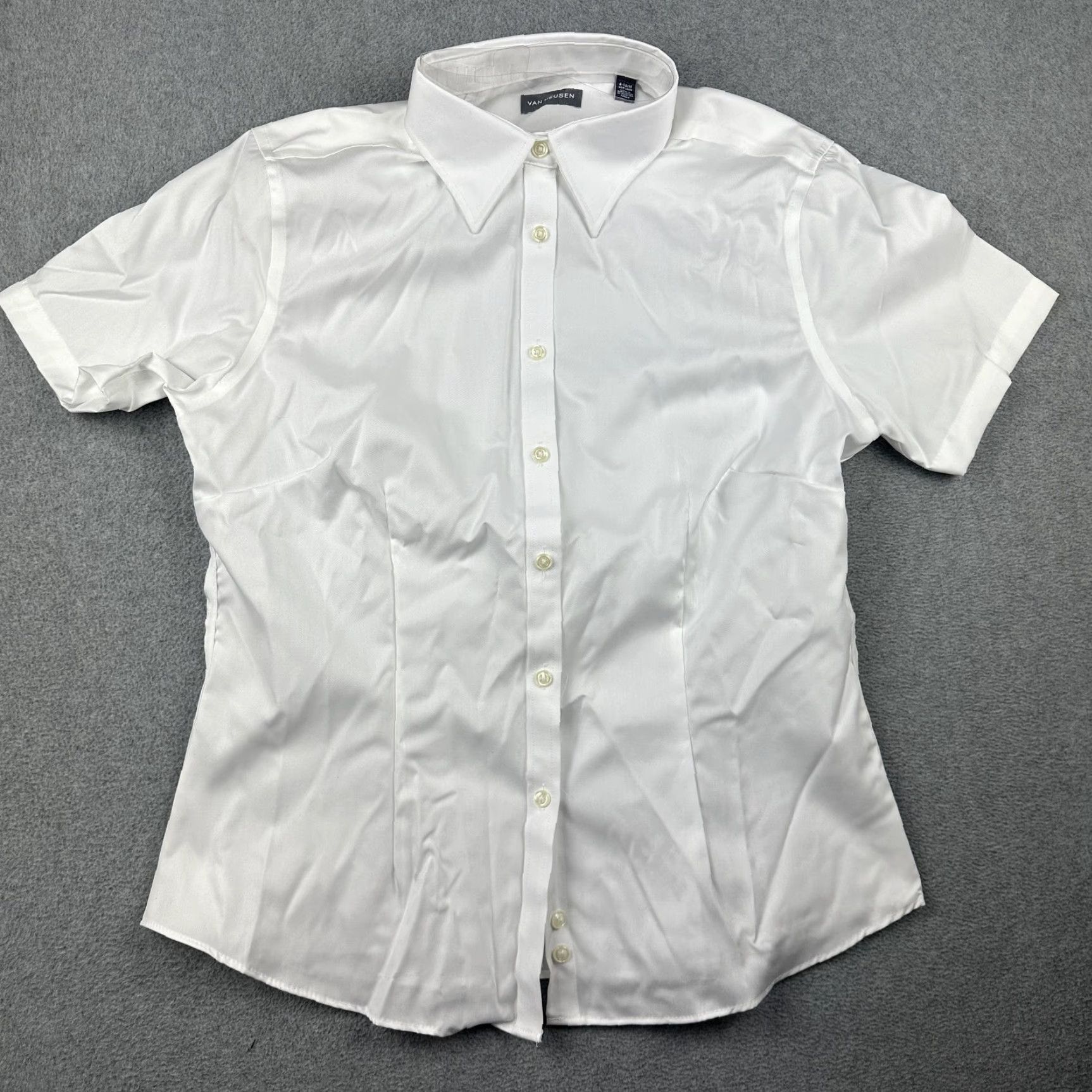 Van Heusen Van Heusen Shirt Womens Medium White Short Sleeve Button Front Non Iron Cotton Size M / US 6-8 / IT 42-44 - 7 Thumbnail