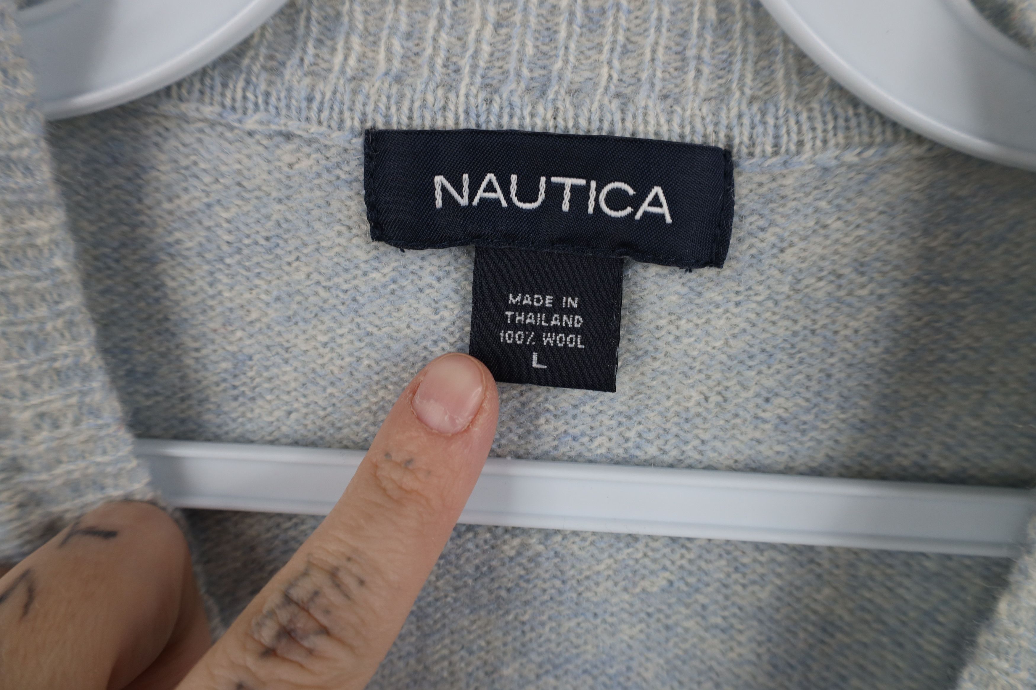 Nautica Vintage 90s Nautica Wool Knit V-Neck Sweater Vest Light Blue Size US L / EU 52-54 / 3 - 6 Thumbnail