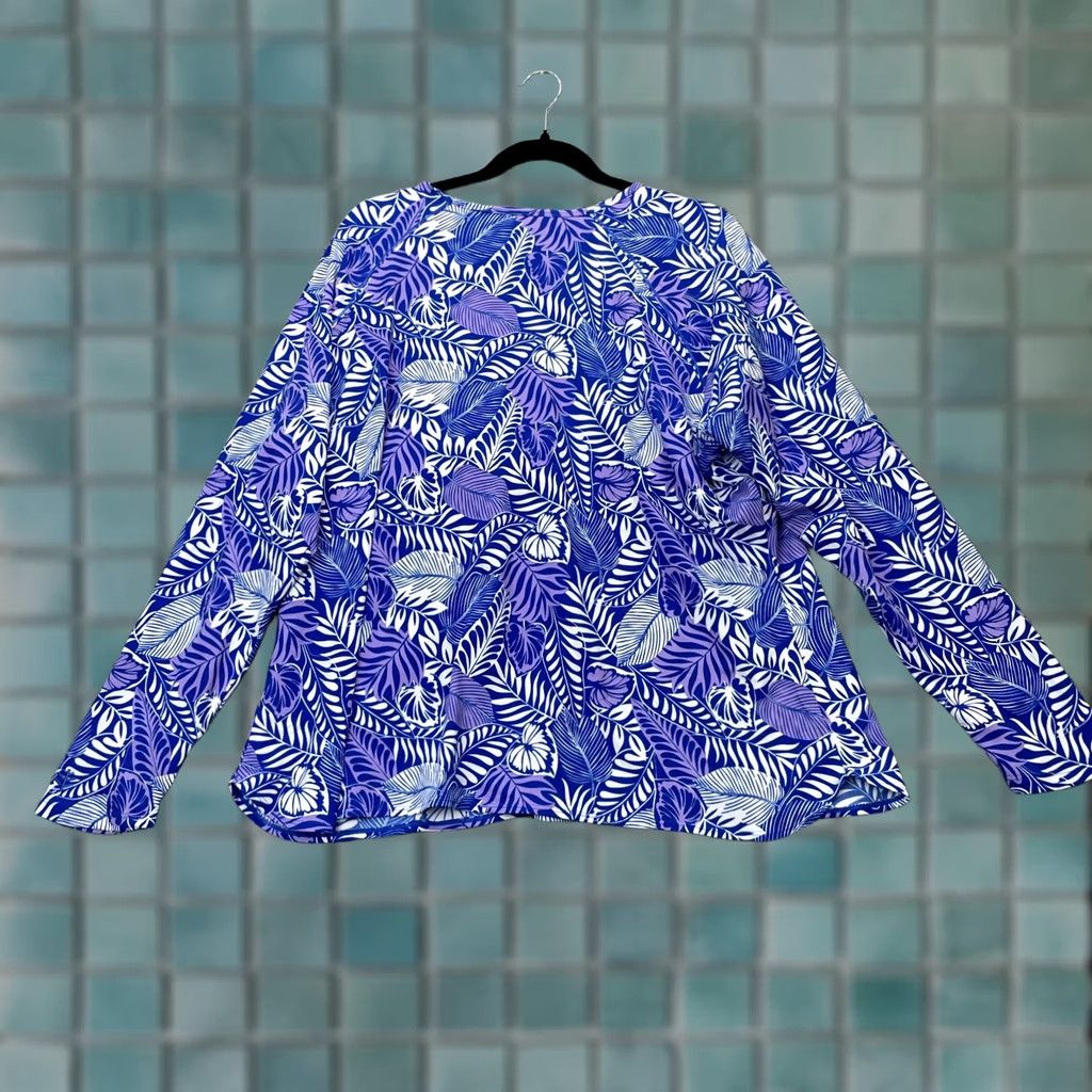 Vintage Coolibar Top Womens XXL Blue Swimwear Tropical Floral Built In Bra Beach Resort Size XXL / US 16-18 / IT 52-54 - 1 Thumbnail