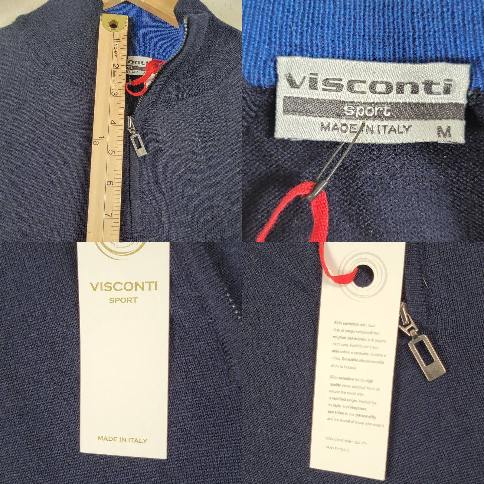 Vintage Visconti Sport Half / Quarter Zip Polo Sweater Men M Blue Cotton 1/4 Zip Knit Pullover Italy Suit Casual Travel Workwear Mens NWOT Size US M / EU 48-50 / 2 - 9 Thumbnail