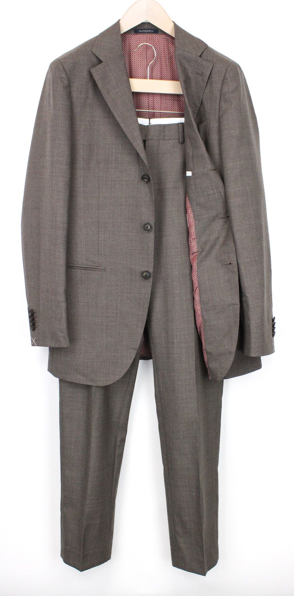 image of Suitsupply La Spalla Uk40L Single-Breasted Wool Brown Suit 71213, Men's