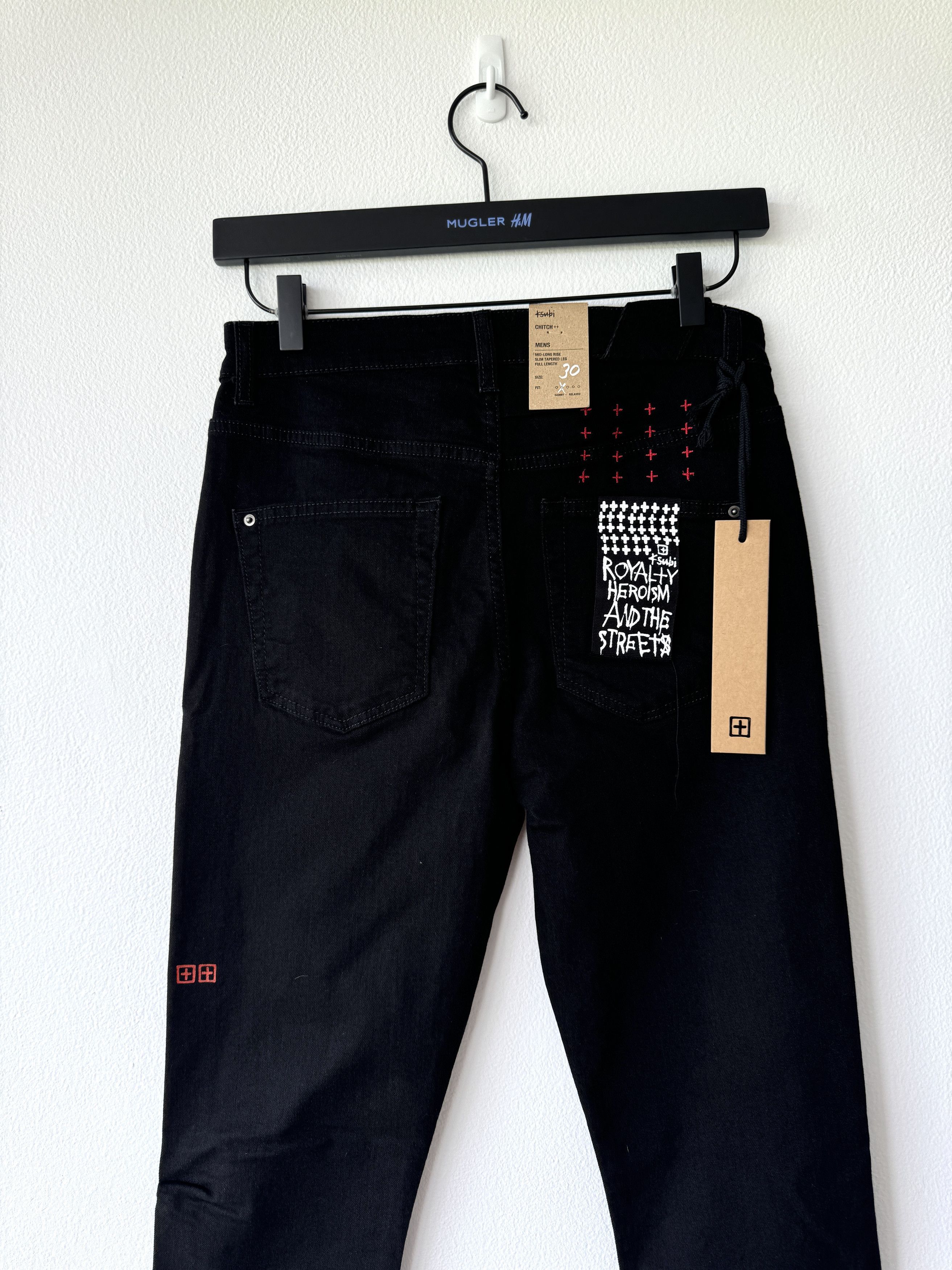 Ksubi jean jeans chitch 33 laid black red crosses no rips skinny 