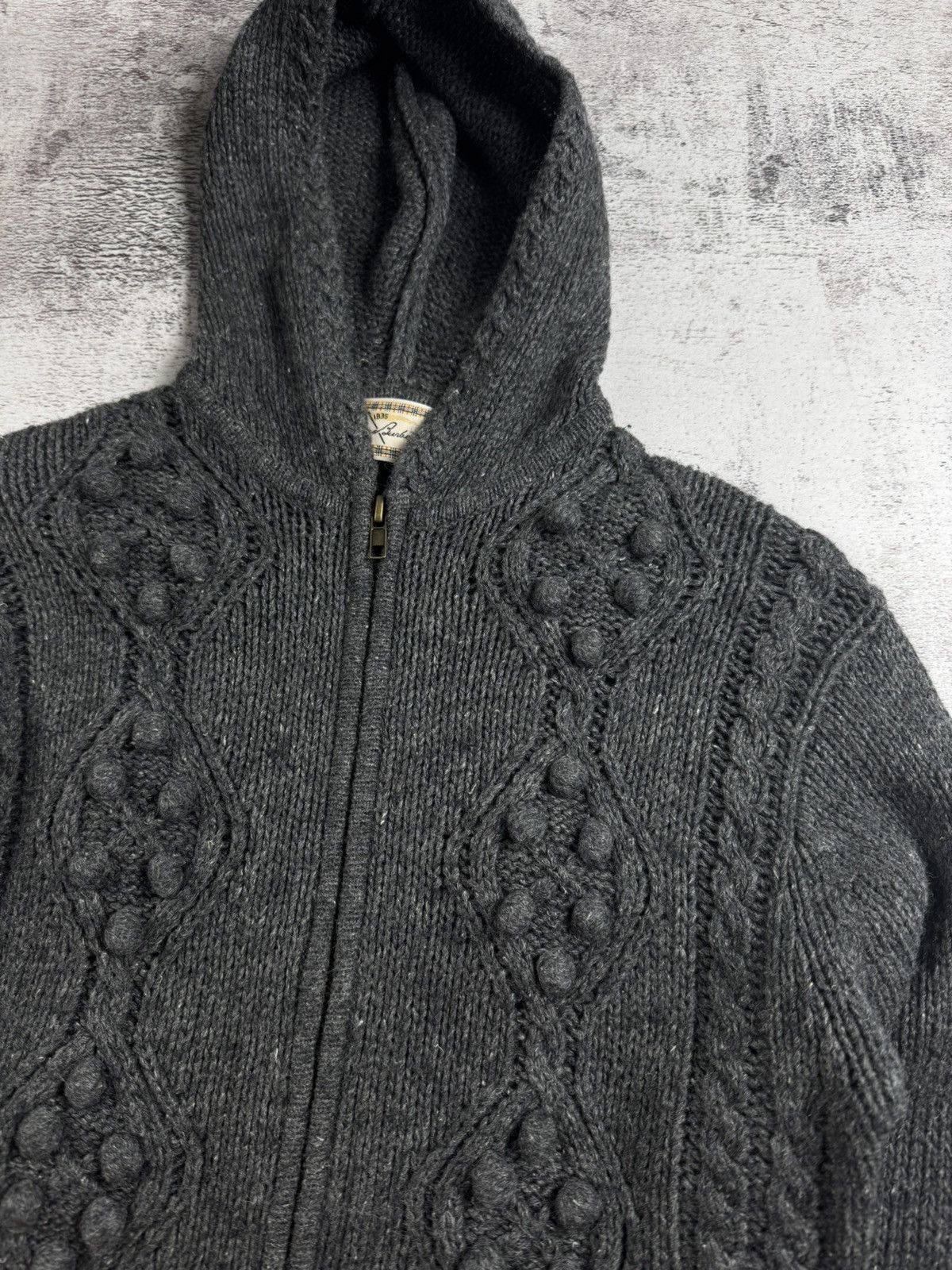 Burberry Thomas Burberry Women’s Gray Cable Knit Linen Wool Small Sweater Hoodie Cardigan Size S / US 4 / IT 40 - 8 Thumbnail