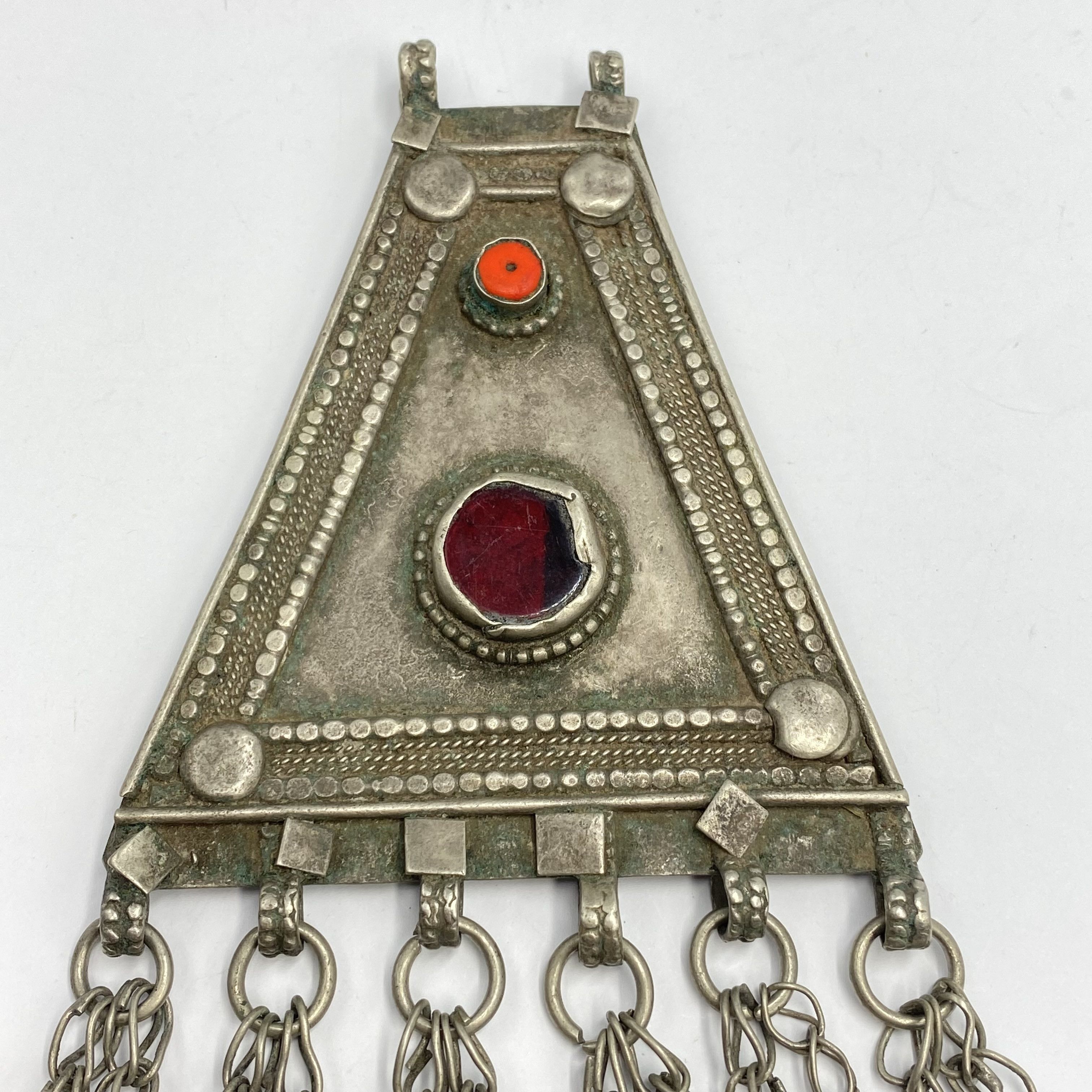 Vintage Massive Antique Yemenite Silver Coral Jewelry Pendant 120 gr Size ONE SIZE - 3 Thumbnail