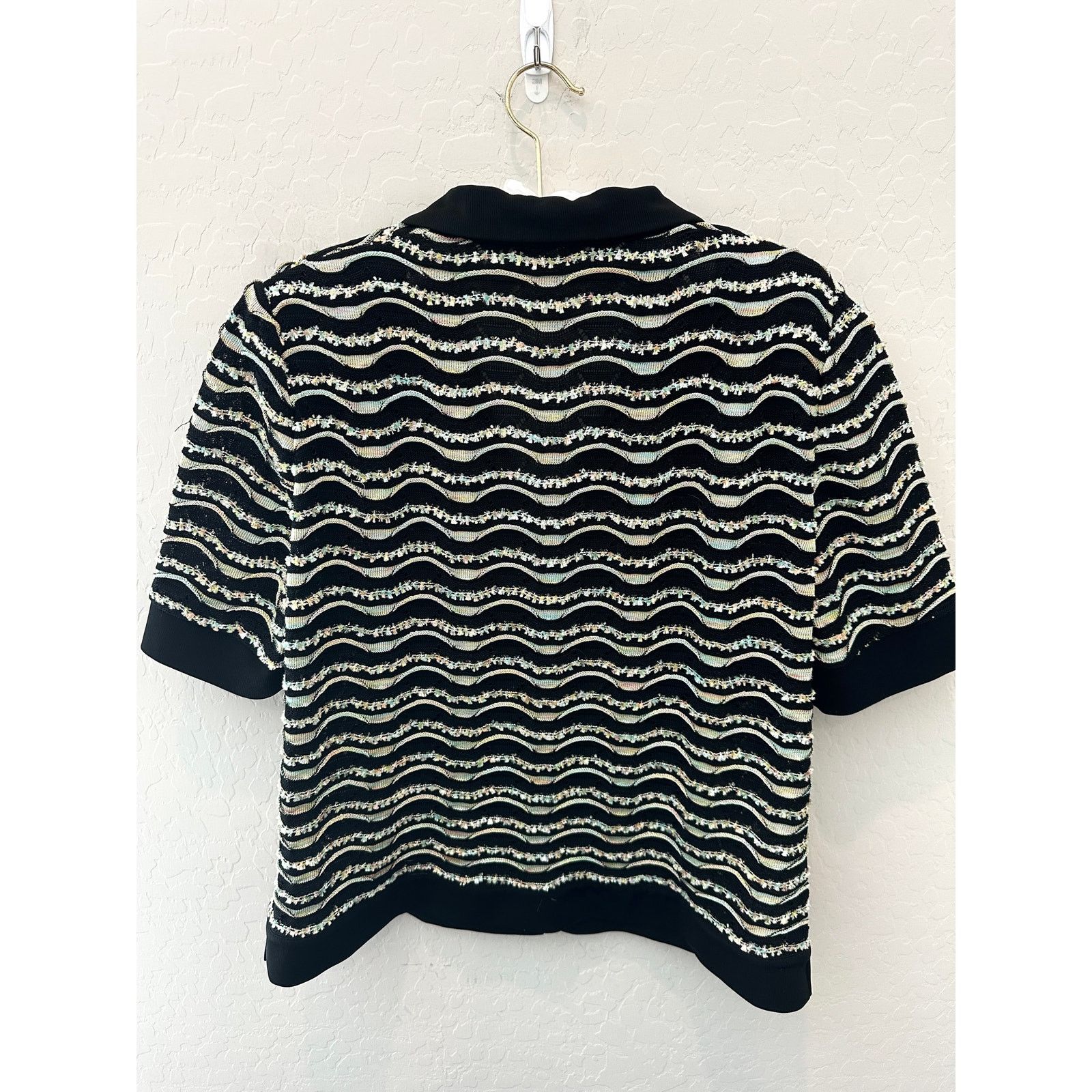 Vintage LIOLA | Vintage Black Striped Polo Short Sleeve Cardigan Top Size L / US 10 / IT 46 - 5 Thumbnail
