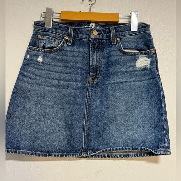 7 For All Mankind 7 For All Mankind Distressed Denim Mini Skirt Size 28 Size 28" / US 6 / IT 42 - 2 Thumbnail
