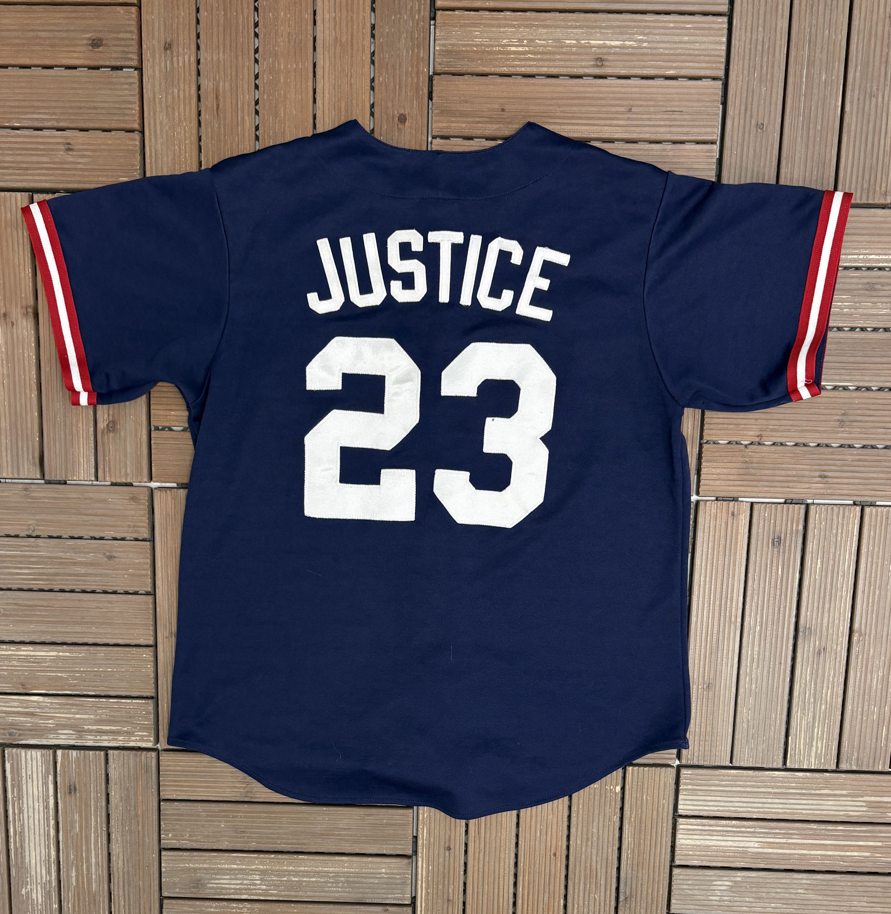 Majestic Atlanta Braves David Justice Vintage Blue Baseball Jersey Size US M / EU 48-50 / 2 - 4 Thumbnail