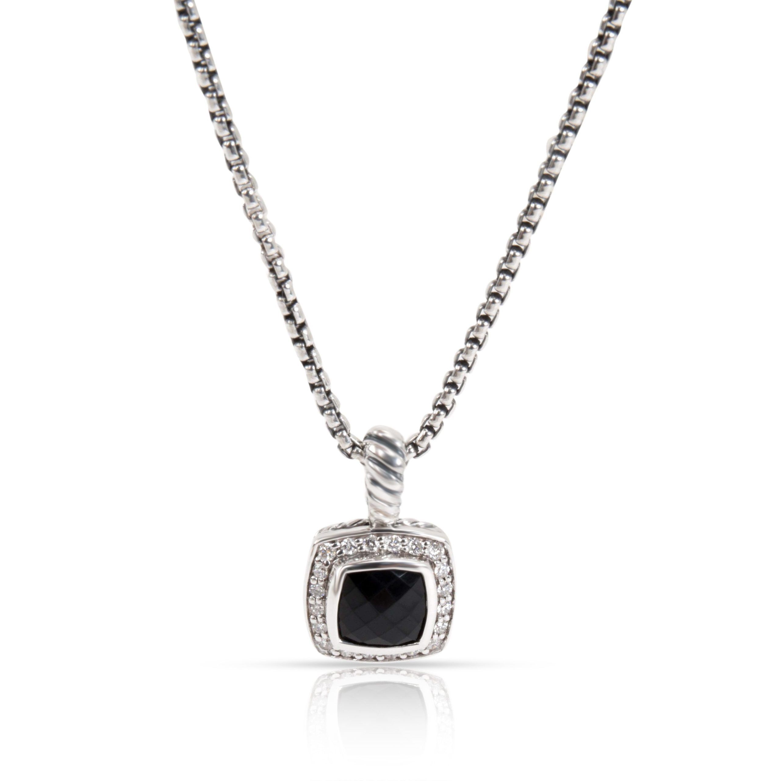 David Yurman Petite Albion Onyx Diamond Necklace in Sterling Silver 0.18 CTW