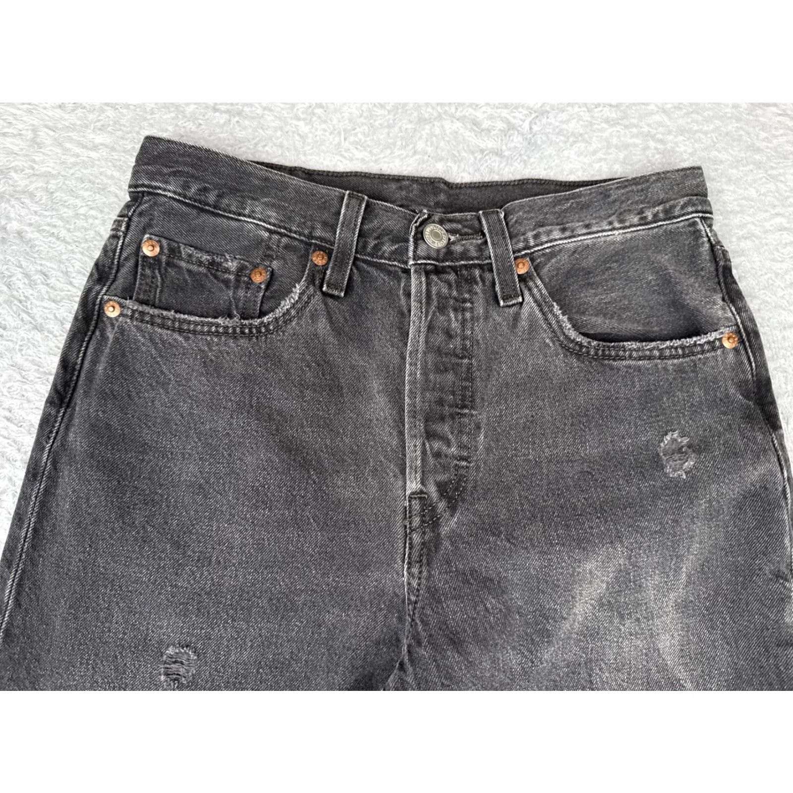 Levi's Levis Premium Jeans Womens 27x28 Black 501 Skinny Button Fly Distressed Cotton Size 27" / US 4 / IT 40 - 4 Thumbnail