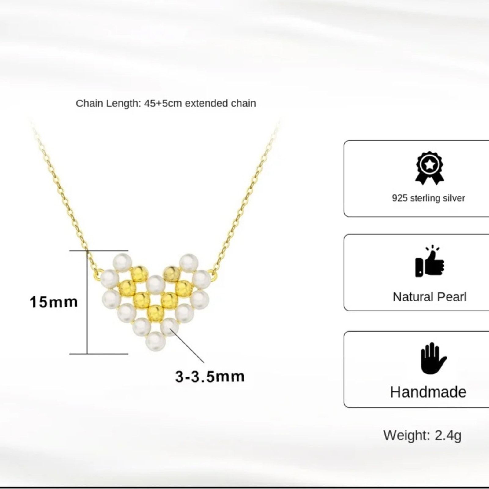 Other NEW Pixilated Gold & Freshwater Pearl Heart Necklace Size ONE SIZE - 6 Thumbnail