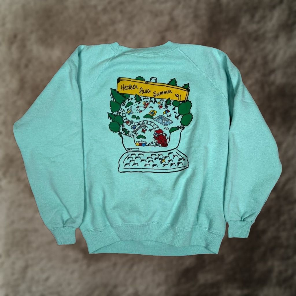 Hanes VINTAGE Hecker Pass Summer Sweatshirt Mens M/L Green Born To Picnic Fleece 1991 Size US M / EU 48-50 / 2 - 1 Thumbnail
