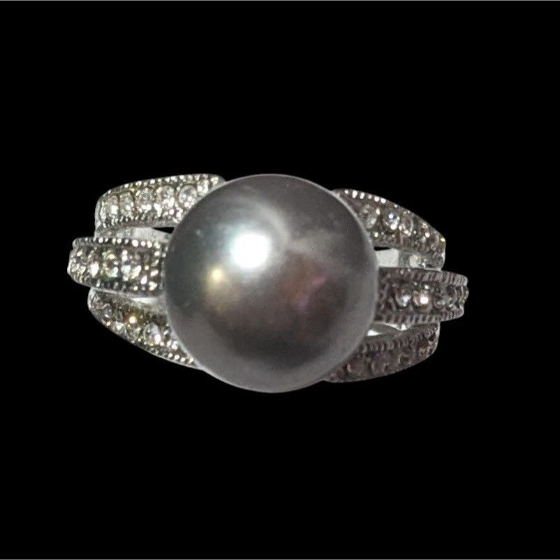 Other Elegant Glam 18K Gold Filled Silver Tone Pearl And Gem Ring Size ONE SIZE - 9 Thumbnail